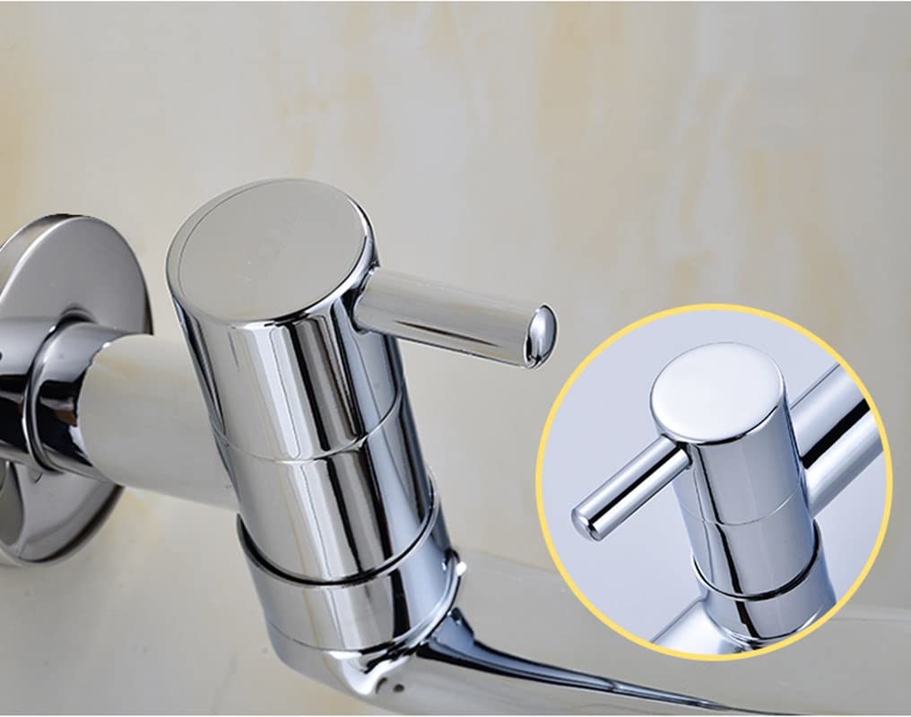 Aide Wall Mounted Cold Water Sink Faucet, Single Handle Brass Tap For Kitchen Garden Outdoor Laundry Sink With Stainless Steel Tube, Chromed, 9 Inch