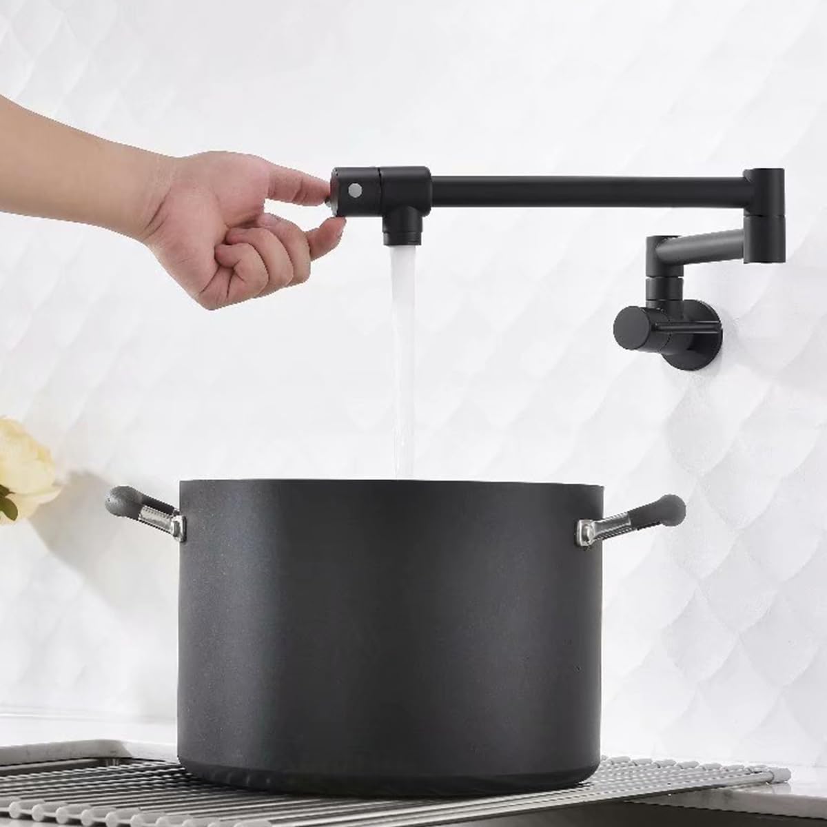 Random Pot Filler Faucet Black Pot Filler Over Stove Faucet Brass Wall Mount Kitchen Folding Faucet Double Joint Swing Arms.Rd-81997-Mb