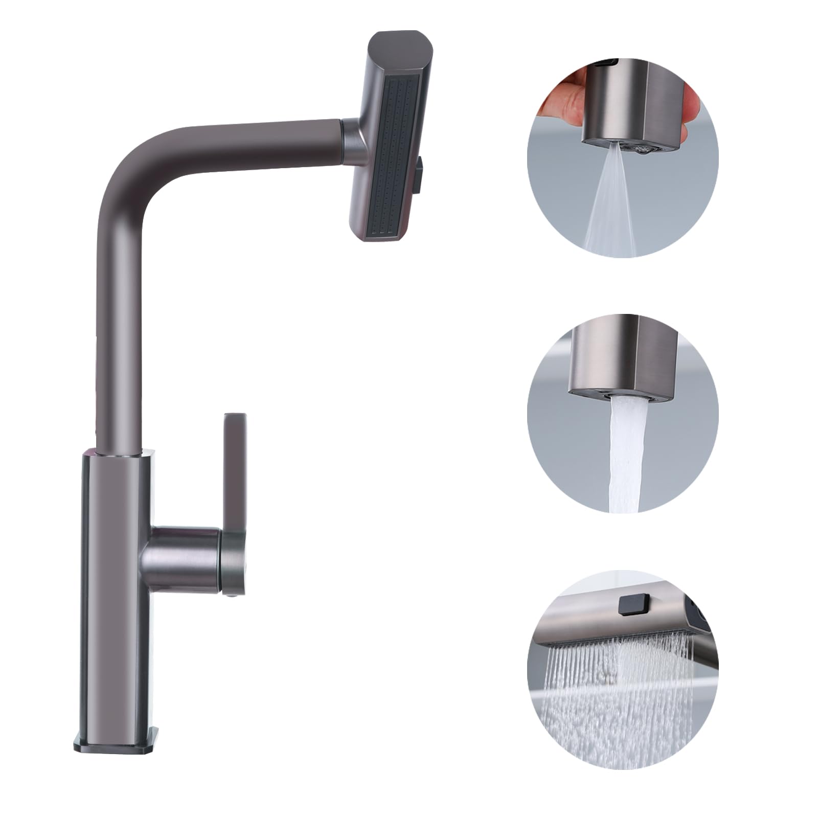 Stanford Premium Stainless Steel Faucet For Kitchen Sink,Kitchen Faucets For Sink With Sprayer, 3 Spray Modes, Longer 59-Inch Hose Faucet For Kitchen Sink, Gray
