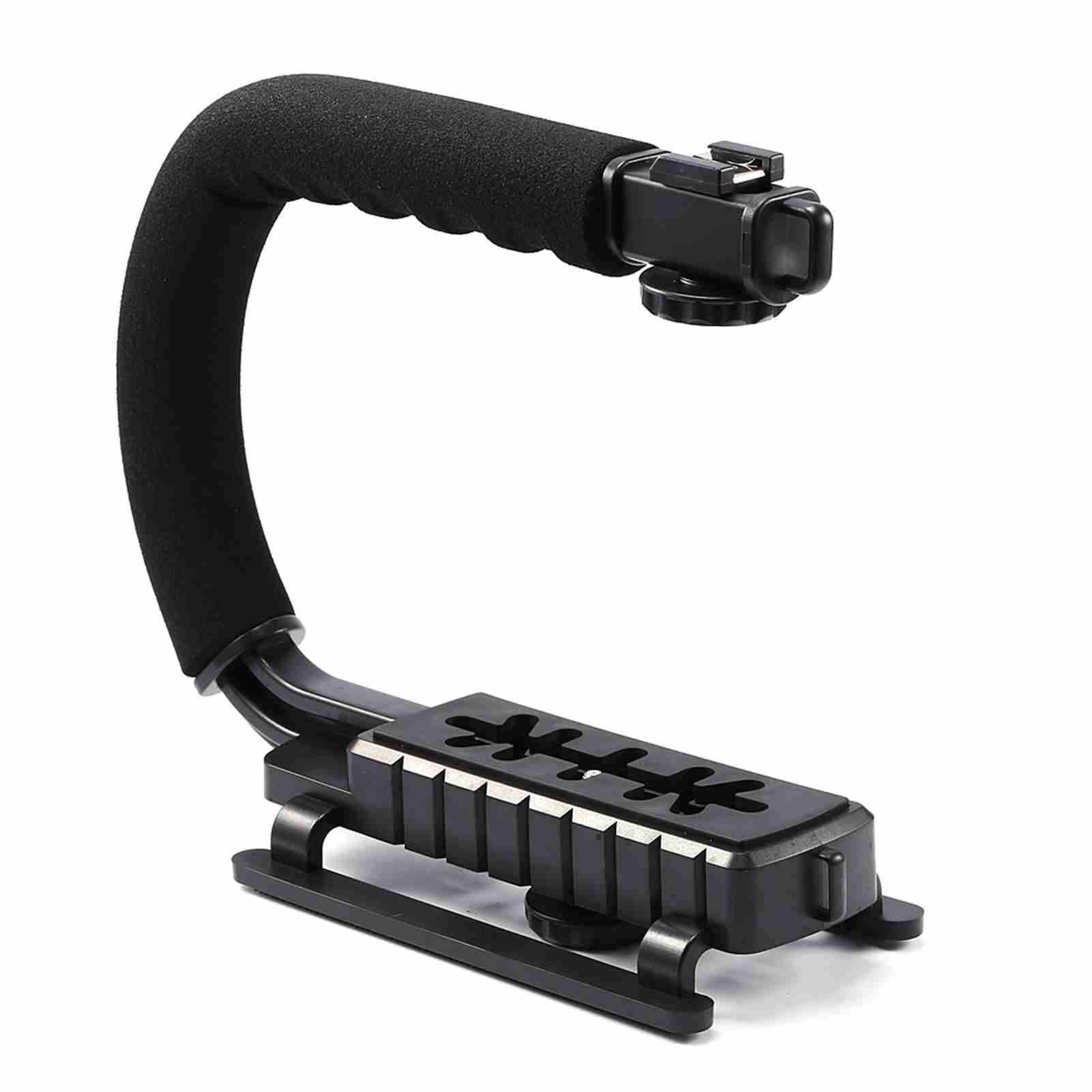 Rexvtns Black Super Grip Camera Stabilizing Handle  Steady - Cam For Dslr/Dv Camcorder  Shockproof Abs Plastic With Secure Rubber Rails  Hot Shoe Mount For Illumination & Microphones