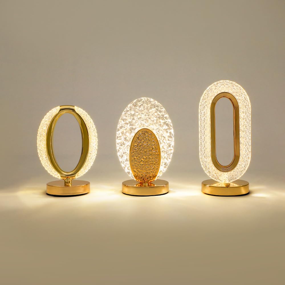 Jhpgeoe Cordless Crystal Lamp, Touch Sensor Control Led Table Lamp,3 Color Stepless Dimmable Battery Powered Lamp (Gold-01)