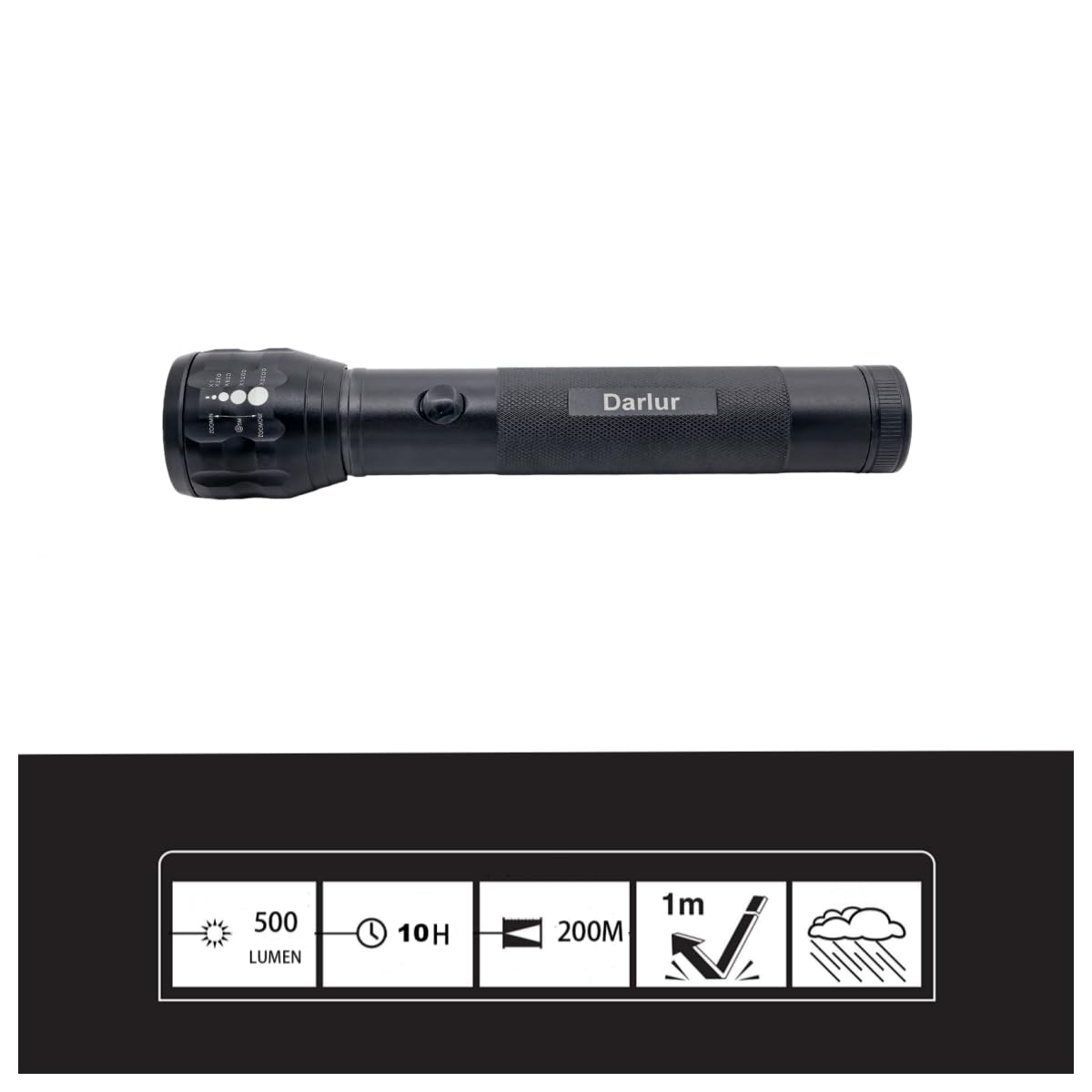 Darlur Heavy Duty Led Flashlight, 2-Cell D Battery Big Flashlights, Aluminum Body，3 Light Modes, 500 Lumen Zoomable Adjustable Focus， For Home ，Outdoor Adventures And Emergency Power Outages