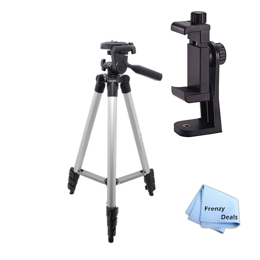 Frenzydeals 50” Inch Camera Tripod With Rotating Smartphone Holder For All Smartphones, Phablets, Cameras & Camcorders + Water Resistant Carrying Case + Frenzy Deals Microfiber Cloth
