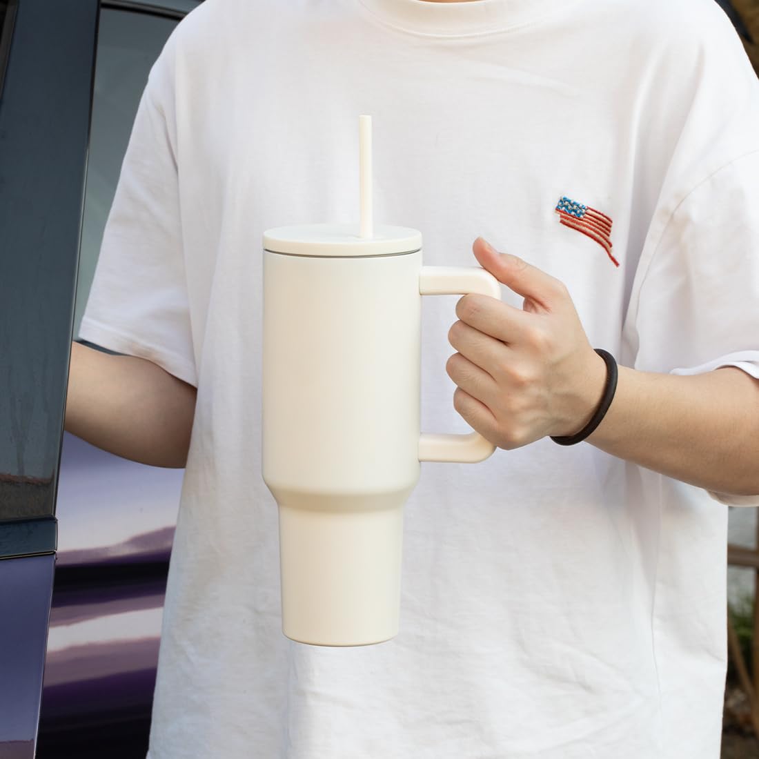 40Oz Stainless Steel Insulated Cup With Handle And Straw,Leak-Proof And Reusable Insulated Travel