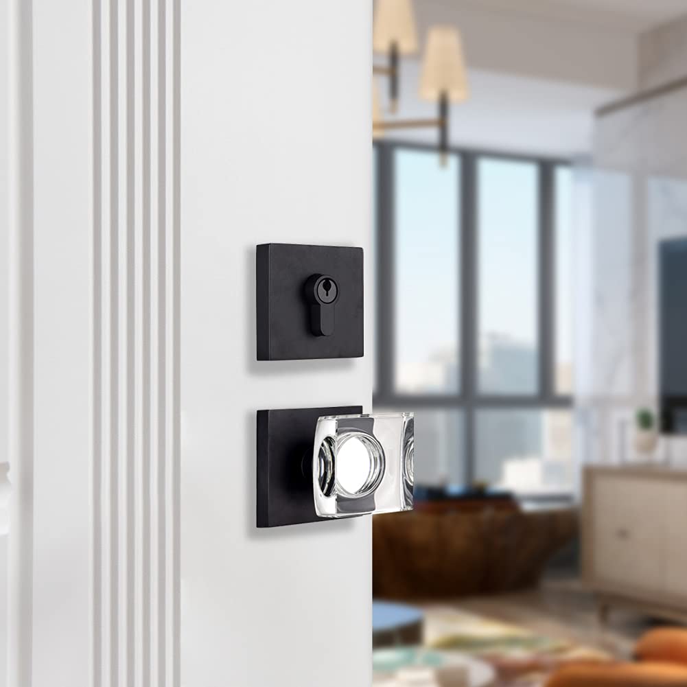 Cools Crystal Glass Door Locks With Deadbolts, Entry Door Knob And Deadbolt Lock Set, Matte Black