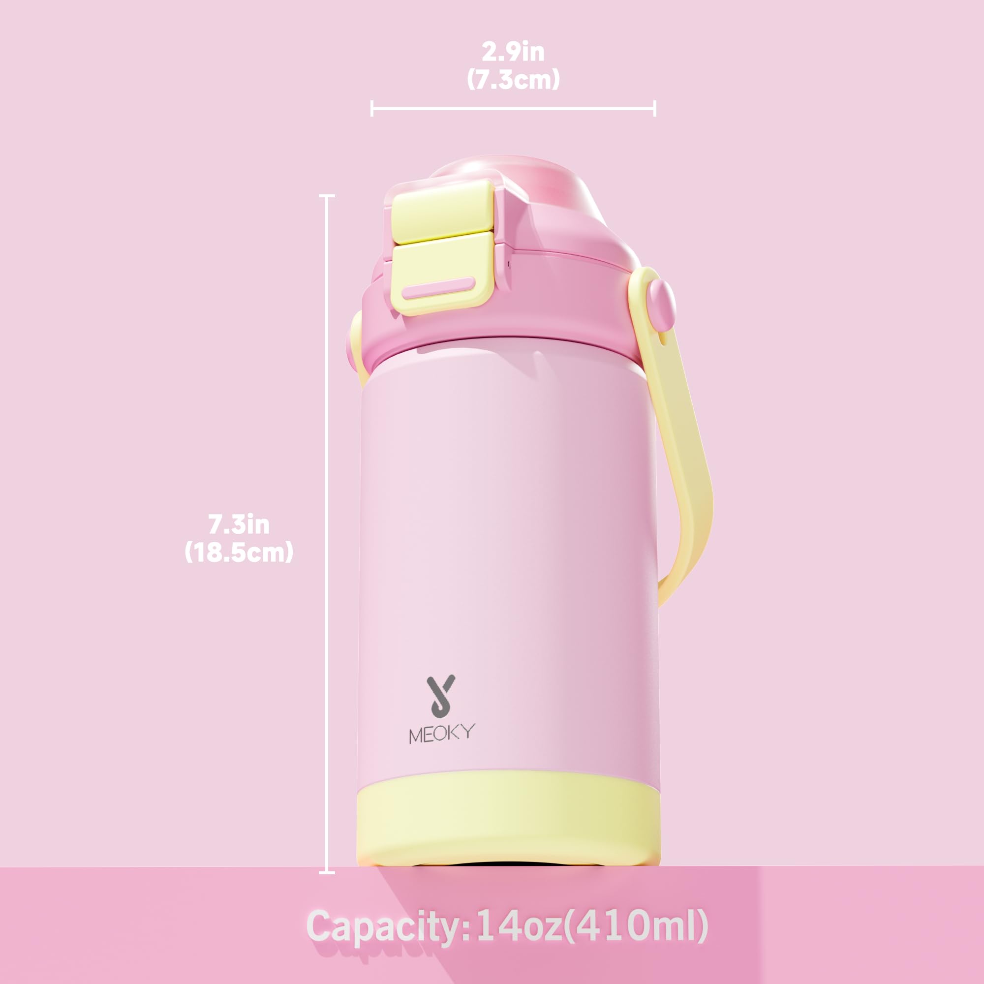 Meoky Insulated Water Bottle For Kids: 14 Oz Toddler Water Bottle With Straw And Spout Lid