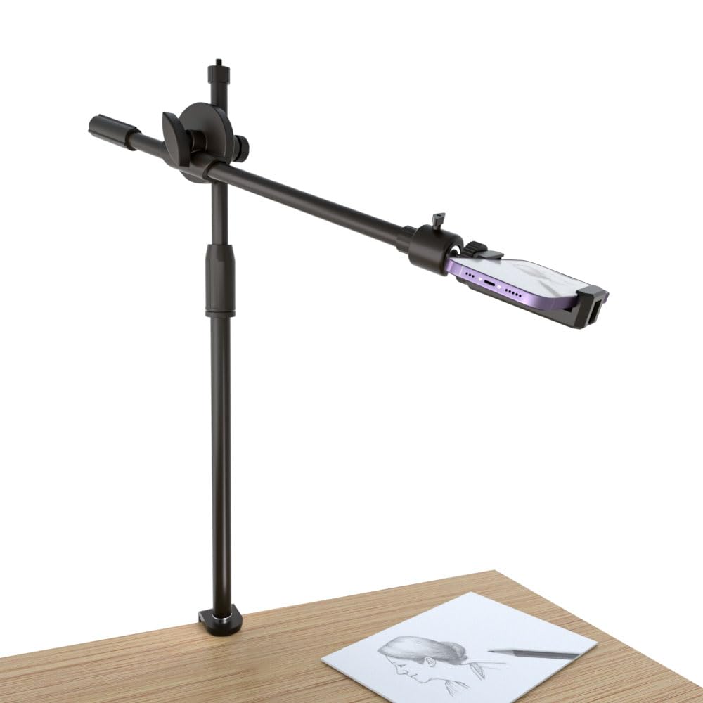 Hvaying Overhead Phone Mount,Overhead Camera Mount Stand With 360° Ballhead, Webcam Stand, For Youtube Video Recording Zoom Meetings Vlogging Tiktok Live Streams Cooking Nail Art