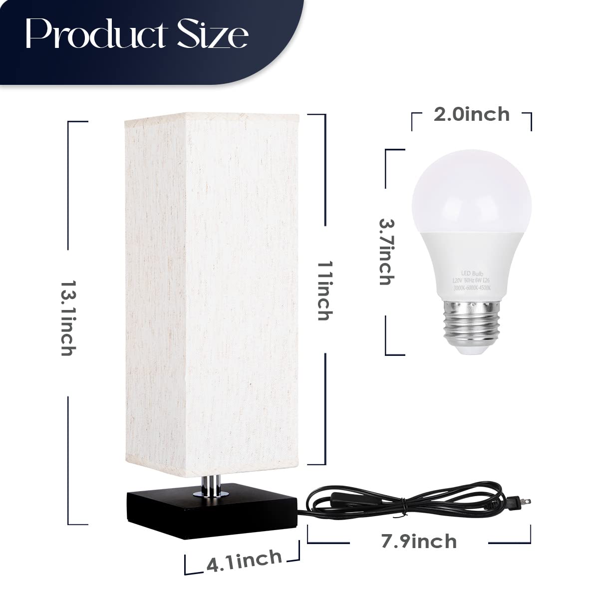 Soilsiu Bedside Small Table Lamp For Nightstand, 3-Color Options Solid Wood Lamp With Fabric Shade, Minimalist Desk Reading Lamps For Kids Room, Living Room,Bedroom, Office Dorm (Led Bulb Included)