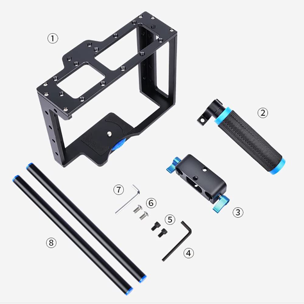 Foto&Tech Movie Making Dslr Camera Video Cage Mount Rig Large Cage Kit With Top Handle Grip 15Mm Rod Compatible With Canon 5D Mark Ii Iii,7D,70D,D800,D8100 Nikon Sony & Other Dslr Cameras (Blue+Black)