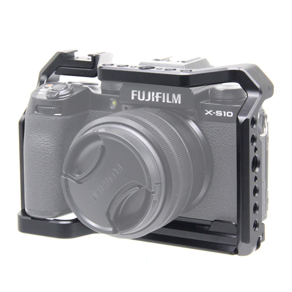 Easy Hood Camera Cage For Fujifilm X-S10, Vlogging Video Film Movie Making Camera Rig Stabilizer With Cold Shoe, 1/4" Threaded Holes, 3/8" Arri Locating Hole