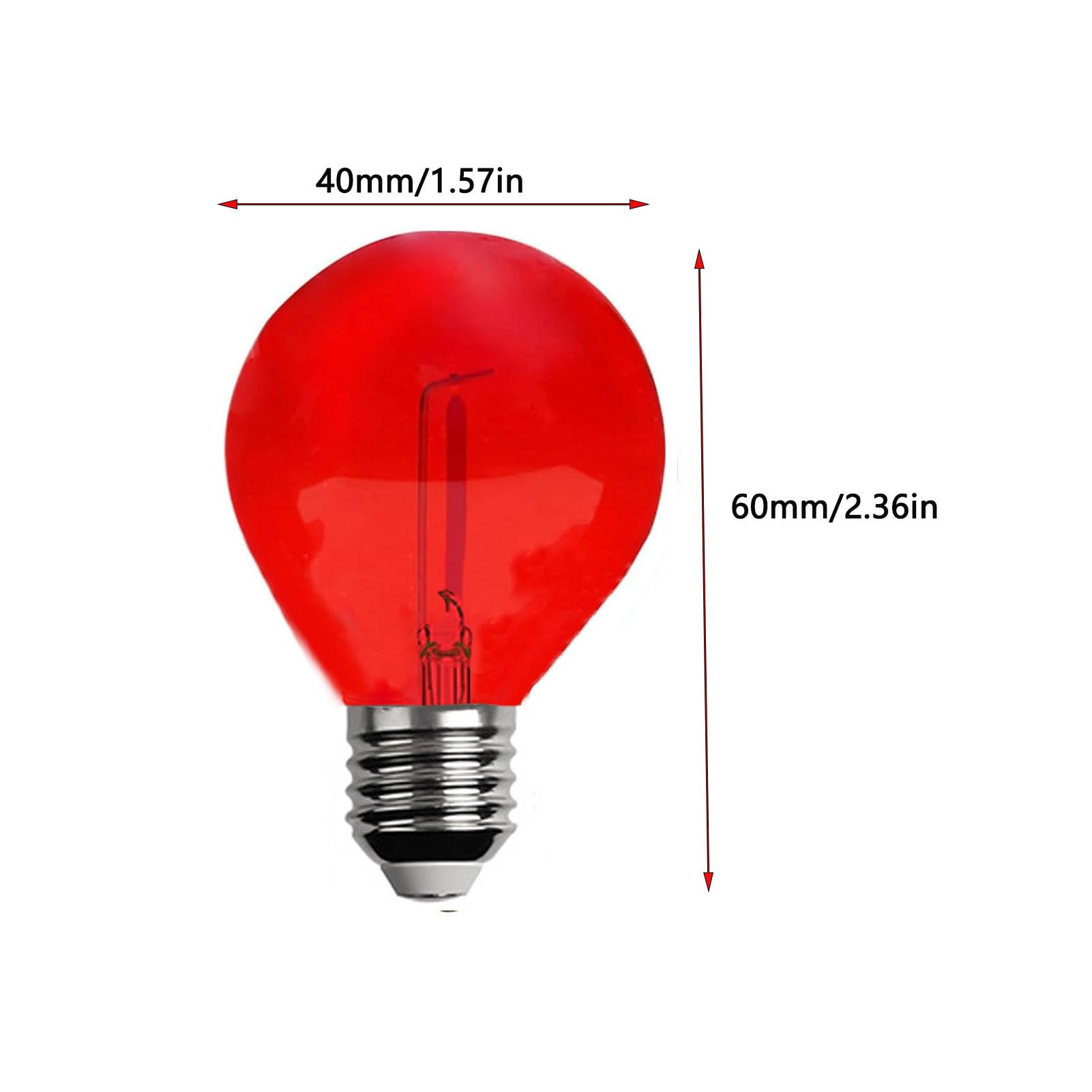 Juzizjmefod 15 Pack G40 Plastic Led Replacement Light Bulbs 1W Shatterproof Red Color Filament Globe Bulbs E12 Candelabra Base Christmas Round Replacement Bulbs For Outdoor Indoor Patio String Lights(Red)