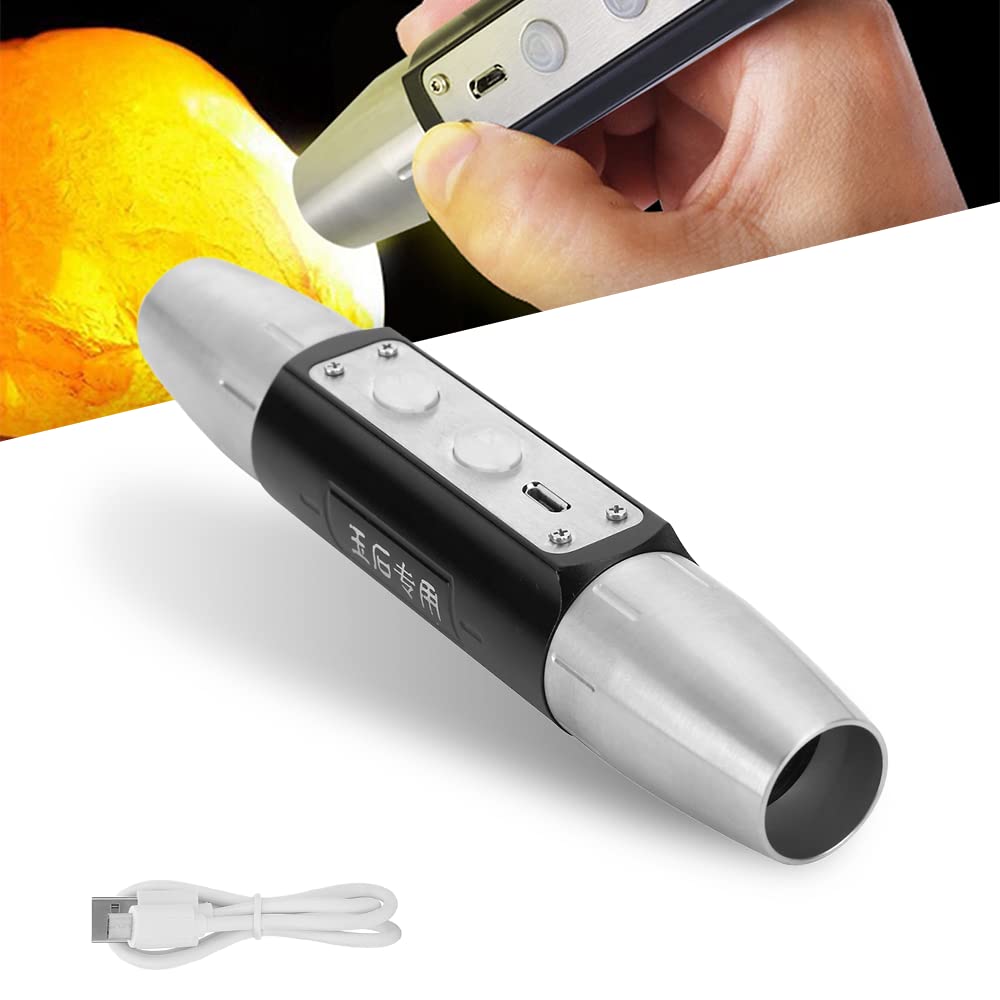 Watris Veiyi Expert Jade Flashlight, Jade Appraisal Light, Jewelry Identification Torch, Dual-Head 4 Light Sources, Usb Rechargeable Flashlight