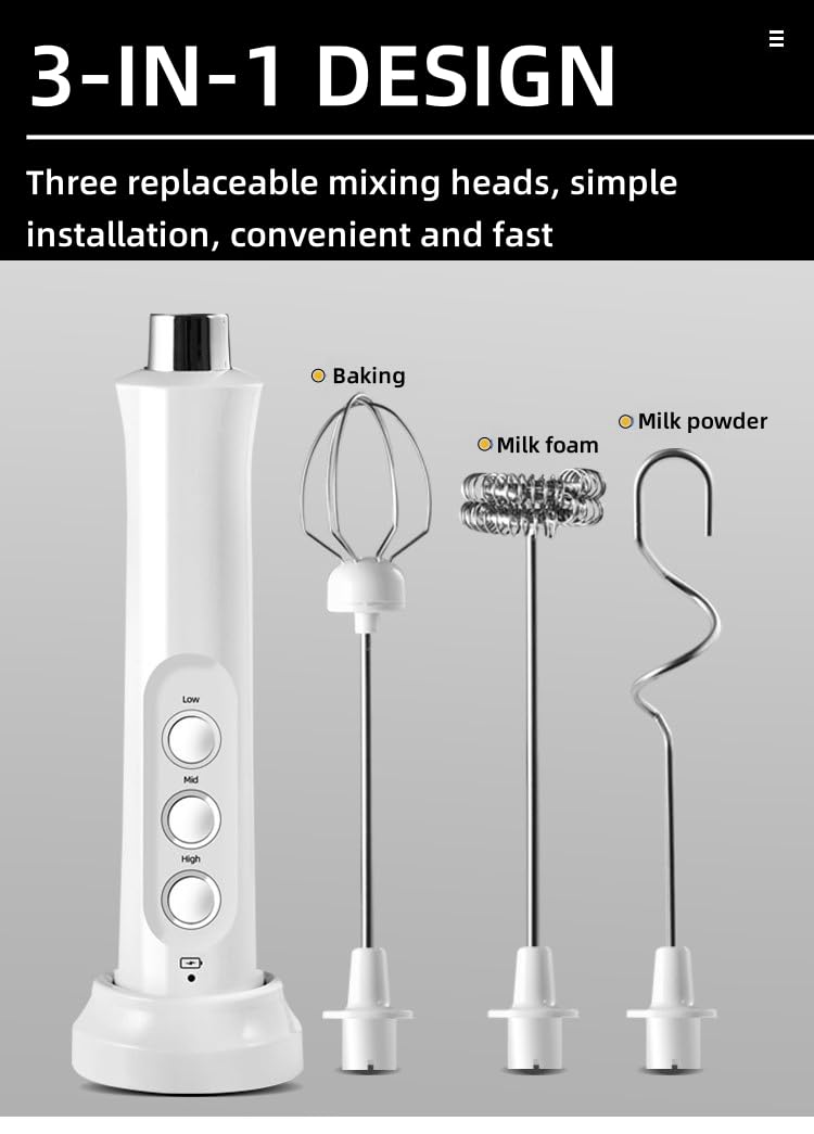 Taolivingmart Immersion Blender Handheld, 3-In-1 Hand Blender Electric With Usb Rechargeable 3 Speeds, Stainless Steel Blade Stick Blender With Whisk, For Coffee Latte,Hot Chocolate, Egg (Black)