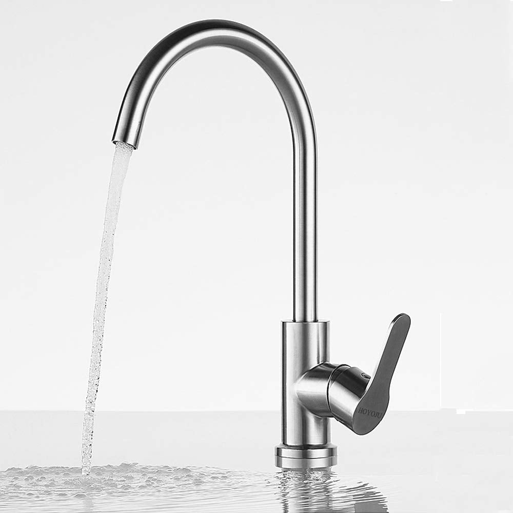 Hoyoju Kitchen Sink Faucet Mix - Single Handle Hot And Cold 304 Stainless Steel Kitchen & Bath Fixture - Brushed Nickel Finish