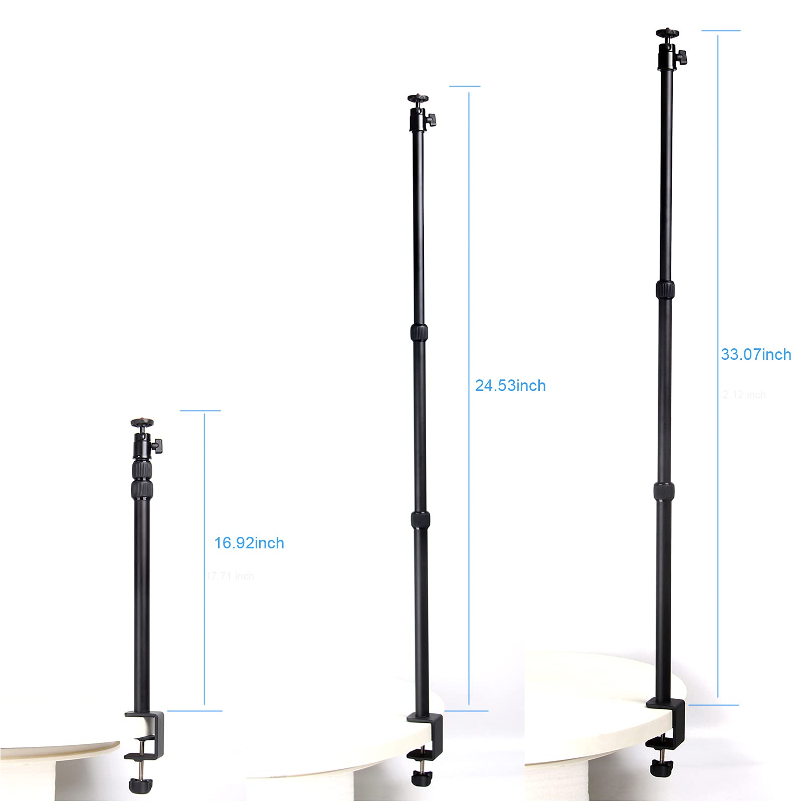 Regetek Desk Camera Mount Desk Mounting Stand With 360°Rotatable Ball Head, 16-33 Inch Tabletop Mount Stand, Aluminum Desktop Light Stand With 1/4 Screw For Dslr Camera, Ring Light, Desk Mount