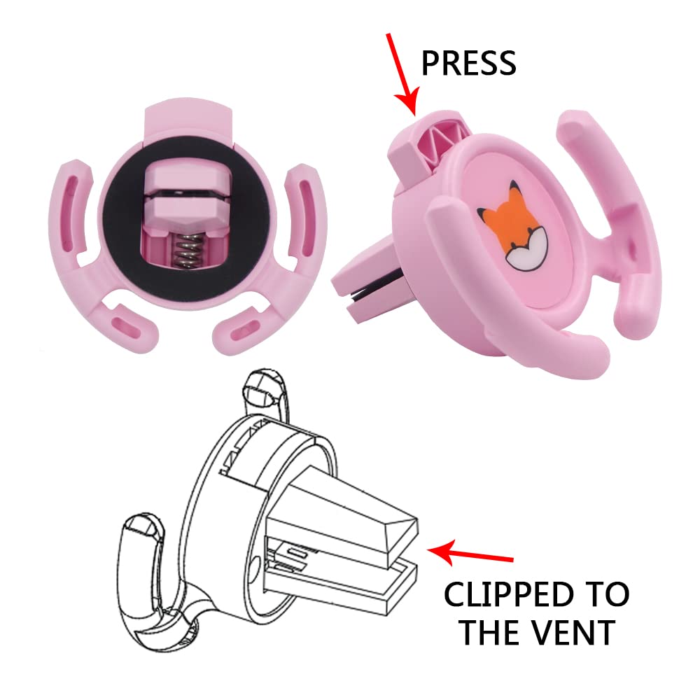 Homefox Car Vent Mount Holder 2 Pack - Compatible With Popsocket - Car Mount Made For Pop Socket Grips Collapsible Phone Holder For Pop Mount With Secure Ac Vent Clip, Horizontal Air Vent Only (Pink)