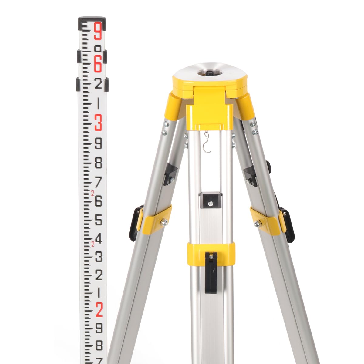 Mountlaser Lightweight Aluminum Surveying Tripod 62.2" With 5/8-Inch 11-Threaded Flat Head And Dual Lock，9 Ft Dual Sided Telescopic Aluminum Grade Rod For Precise Construction Measurement,Land Surveying