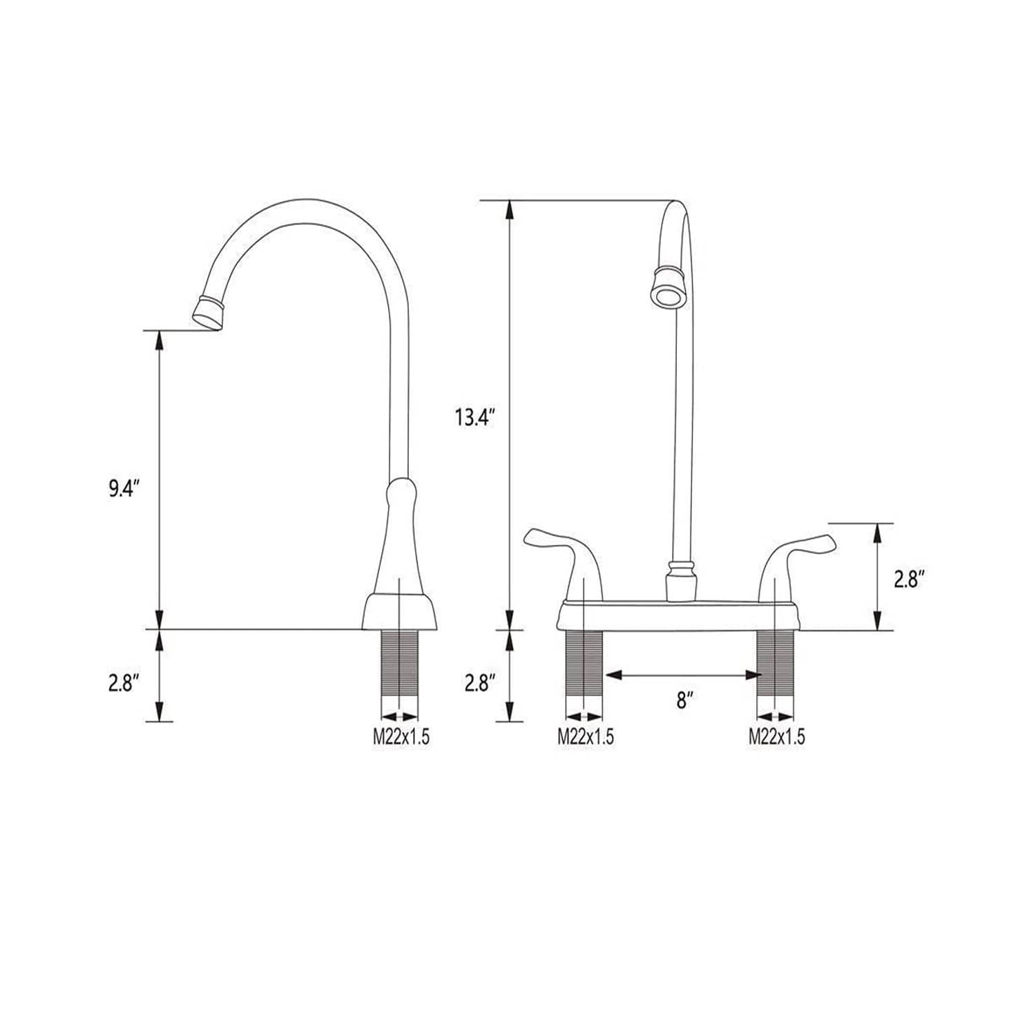 Hotis Home Brushed Nickel Kitchen Faucet, 2 Handle 3 Or 4 Hole Kitchen Faucet Without Sprayer, High Arc Swivel Spout Stainless Steel Sink Faucet For Rv Camper