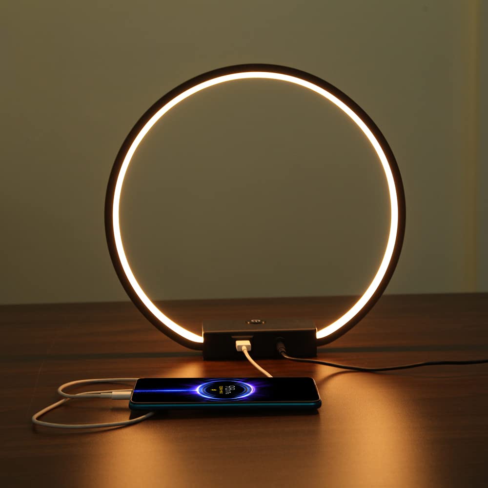 Masivel Led Circle Table Lamp Touch Control 3-Way Dimmable Bedside Nightstand Lamp With Usb Port Modern Tabletop Lamps, 12W 3000K Warm Light, Desk Lamp For Bedroom Living Room, Black