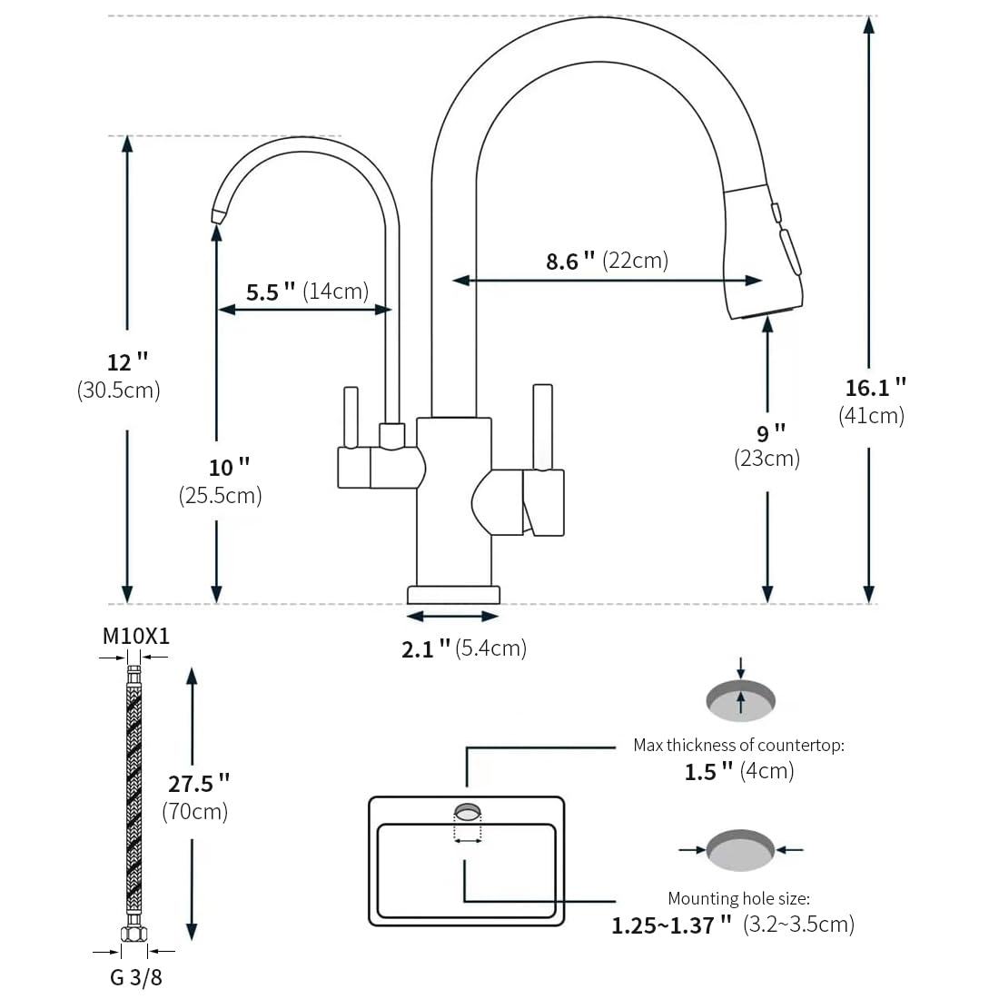 Wanfan Kitchen Sink Faucet With Pull Down Sprayer 2 Handle 3 In 1 Water Filter Purifier Faucets Brushed Nickel 0195Sn