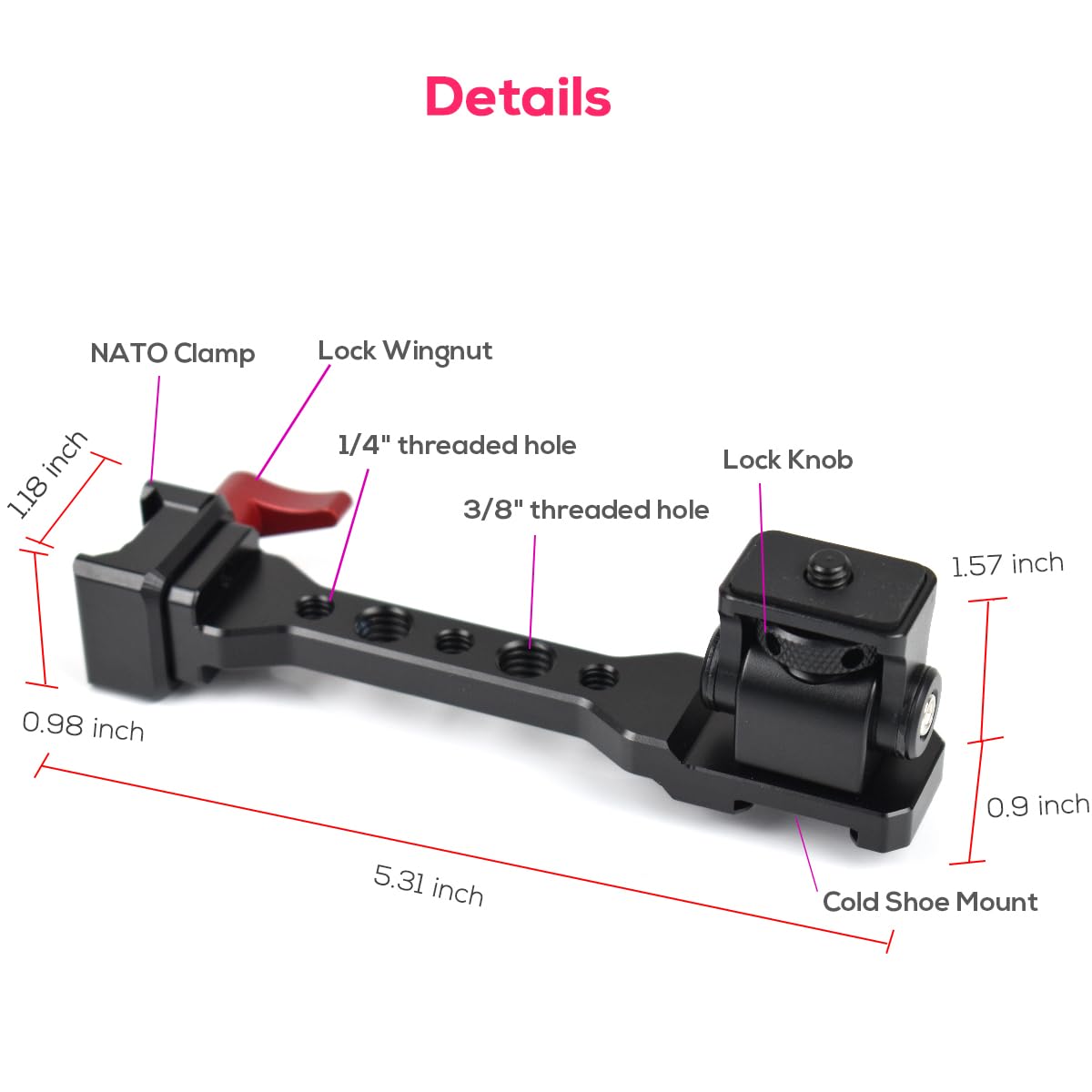 Eaxanpic Adjustable Gimbal Monitor Mount Phone Mount With Quick Release Nato Clamp Cold Shoe Mount For Dji Ronin Rs 4 / Rs 4 Pro/Rs 3 / Rs 3 Pro/Rs 3 Mini/Rs 2 / Rsc 2 Stabilizers (Dark Red)