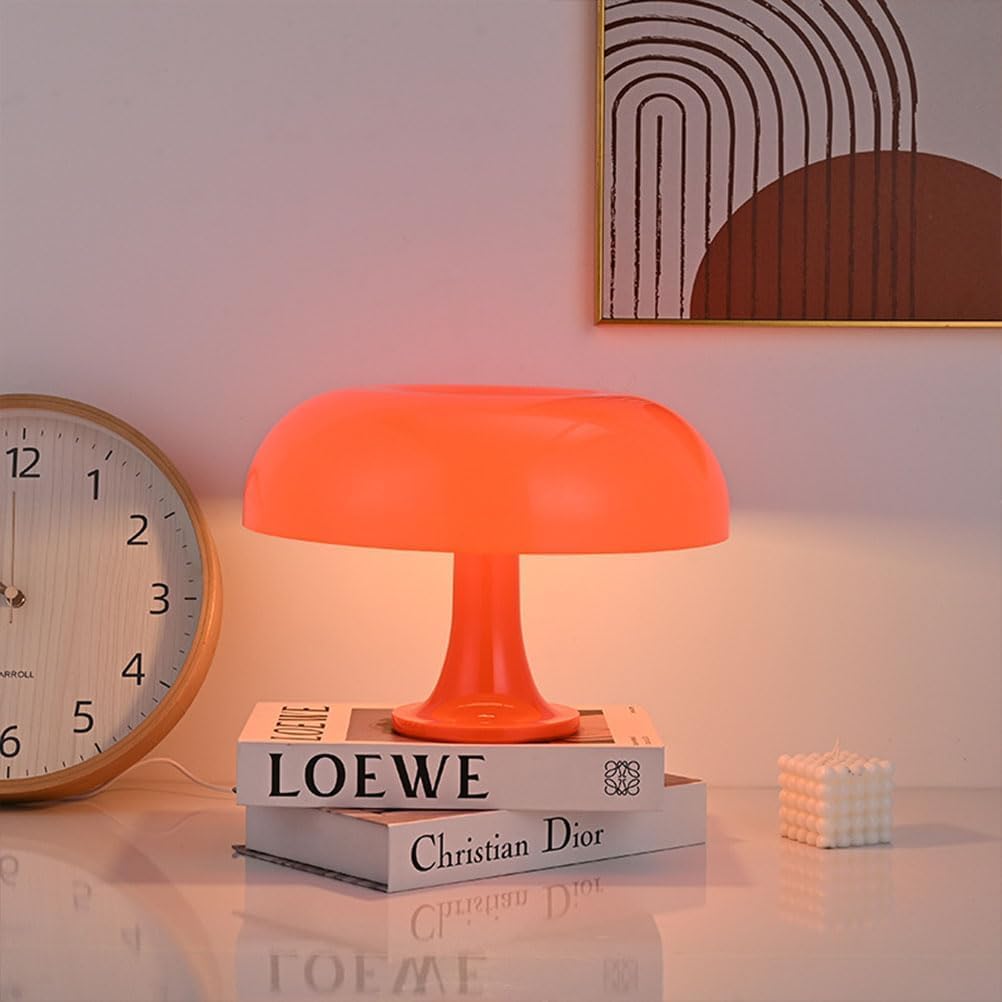 Kaivancy 25W Orange Mushroom Lamp, Led Retro Table Lamp With 3 Color Temperatures And 4 Bulbs, Mid Century Modern Nightstand Light For Bedroom, Living Room, Office Aesthetic Decor, Us Plug Powered, E14 Sockets