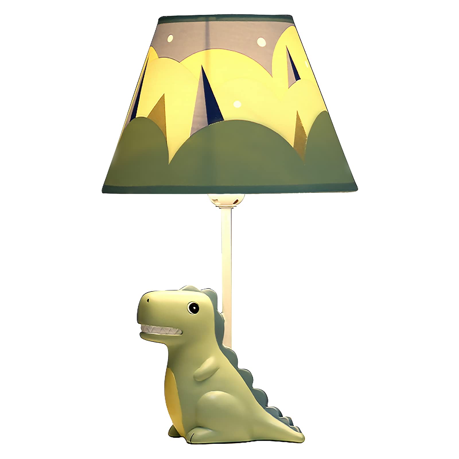 Herbestbay Kids Table Lamp, Dinosaur Lamp Design Bedside Table Lamp, 13 Inch Tall Desk Lamp With Barrel Lampshade For Boys Bedroom Décor, Come With An Led Bulb (Green Dinosaur)