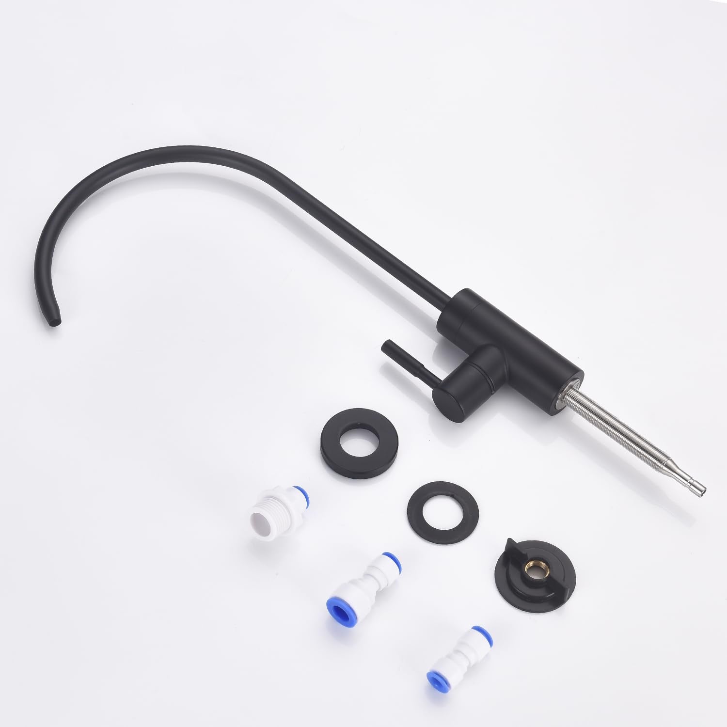 Deokxz Matte Black Drinking Water Filter Faucet For Kitchen Sink Reverse Osmosis Ro System, Lead- Sus Stainless Steel With Brass Finish (Matte Black)