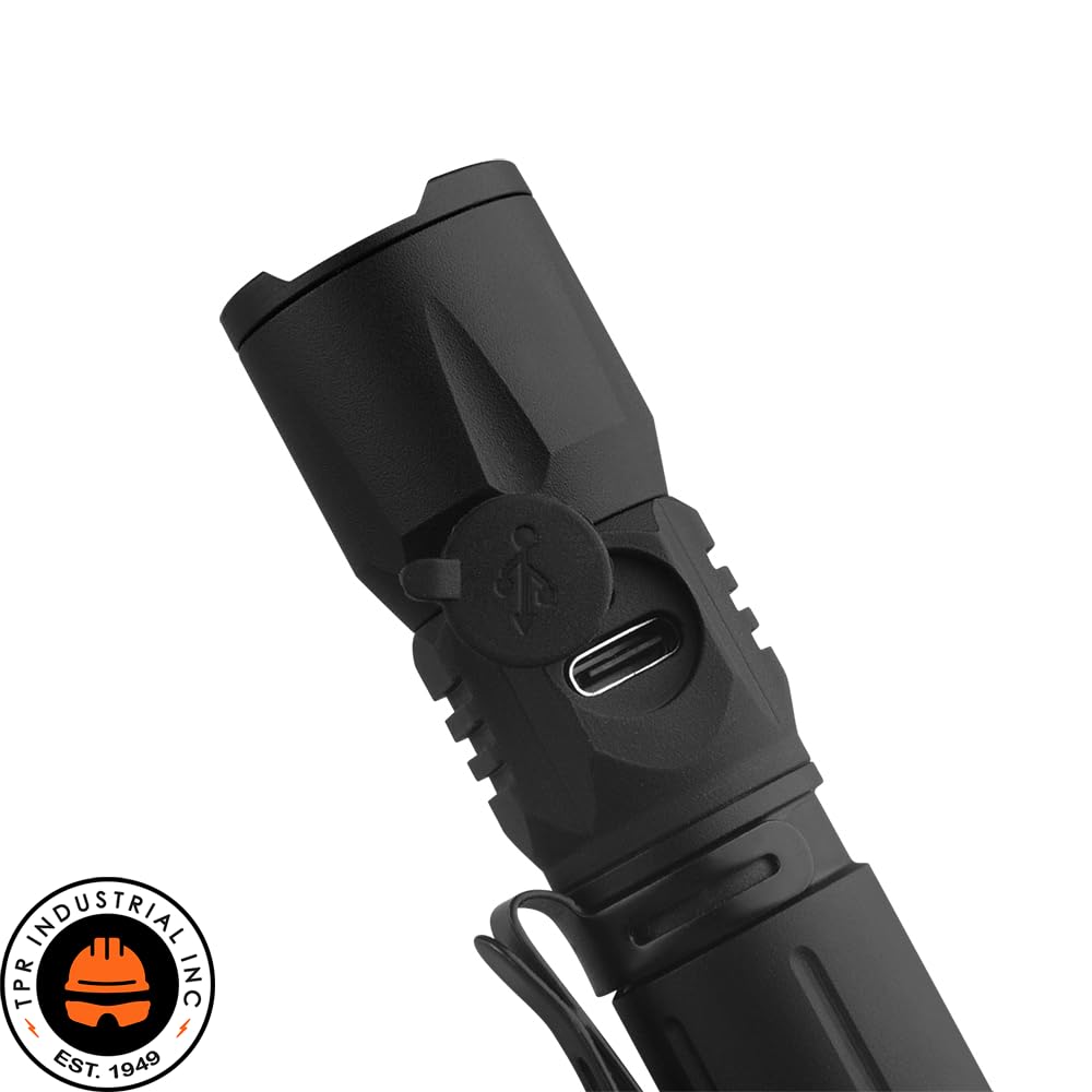 Tpr Industrial Edc Flashlight - Usb C Rechargeable, 500 Lumens, Hard Hat, And Safety Helmet Compatible, Black
