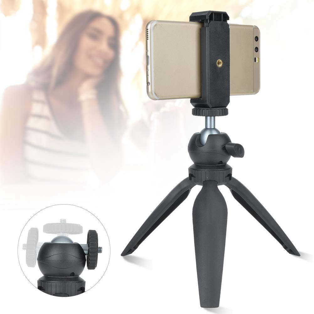Tikatarer Desktop Tripod, Phone Tripod Height Ajustable Portable Tabletop Tripod Mini Tripod With Detachable Ball Head And Mobile Phone Clamp For 2.4-4.1In Phone Width
