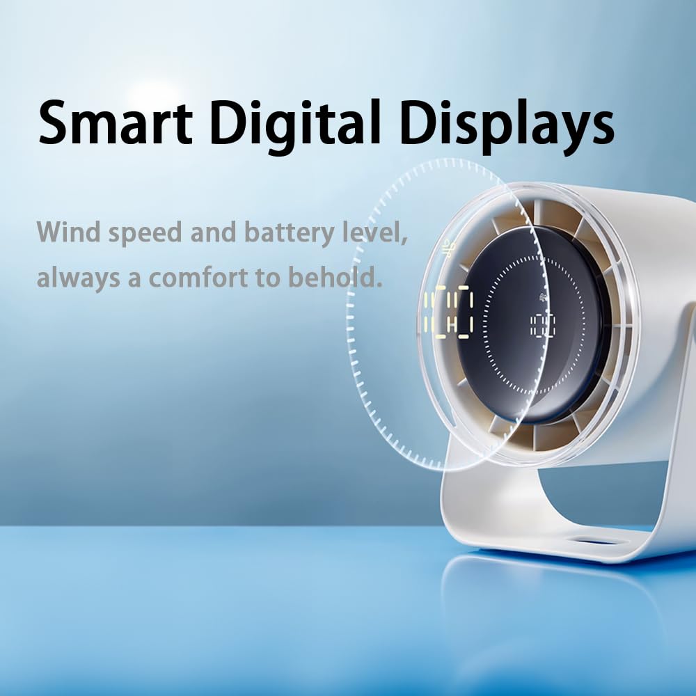 Desktop Cordless Turbo Fans, 100-Speed Adjustment, Brushless Motor, 10-Meter-Wide Airflow