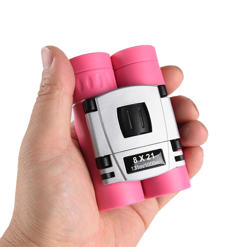Awoez 8X21 Compact Binoculars For Adults Teens, Mini Small Full Optical Binoculars For Bird Watching Opera Hiking Hunting Travel Concert (Pink)
