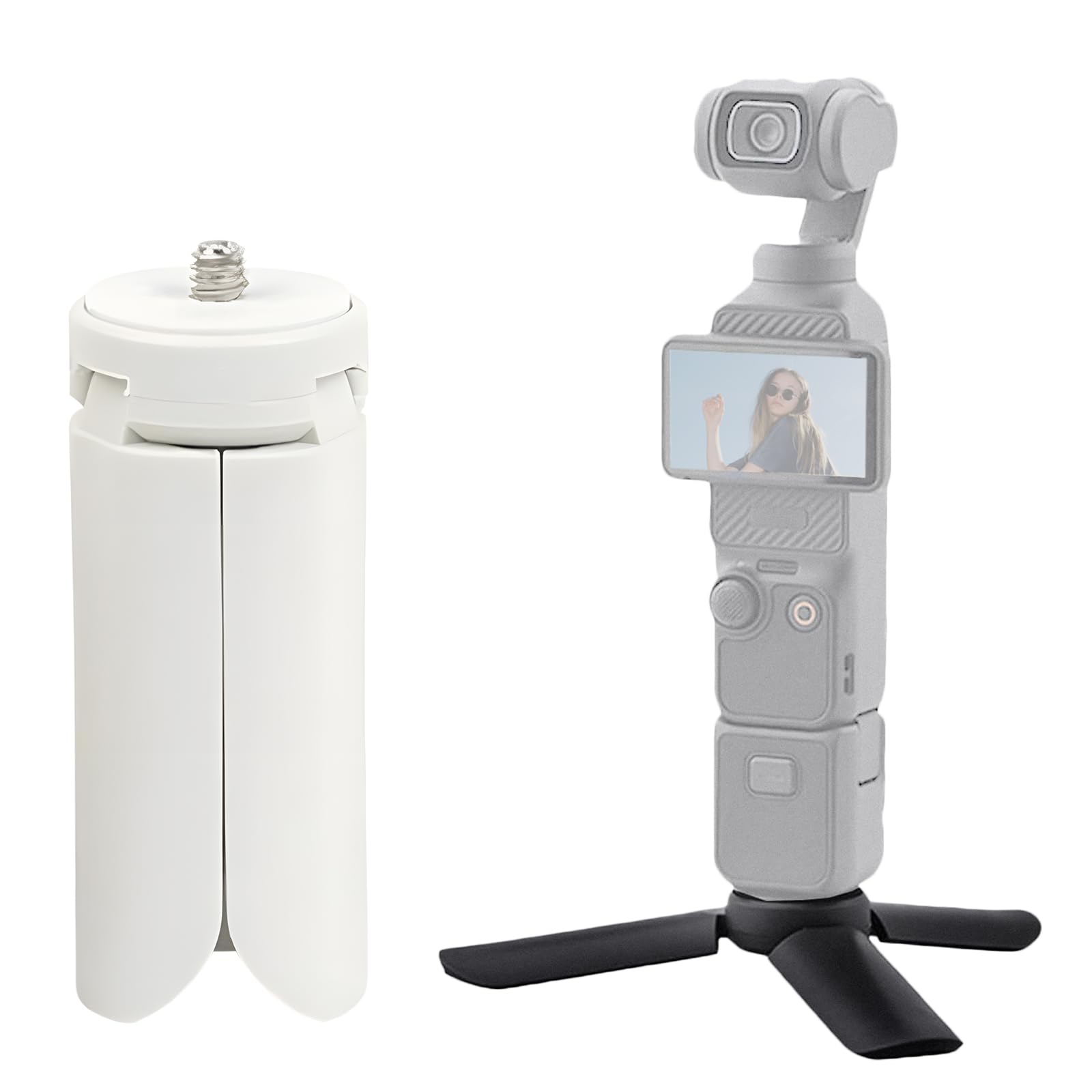 Tyuandouer Pocket 3 Mini Tripod For Dji Osmo Pocket 3 2 1, Compact Foldable Vlog Tripod For Dji Om 4/Action 3 4/Gopro Hero 12 11/For Insta360 X4/For Instax Mini Pal With 1/4 Inch Screw - White