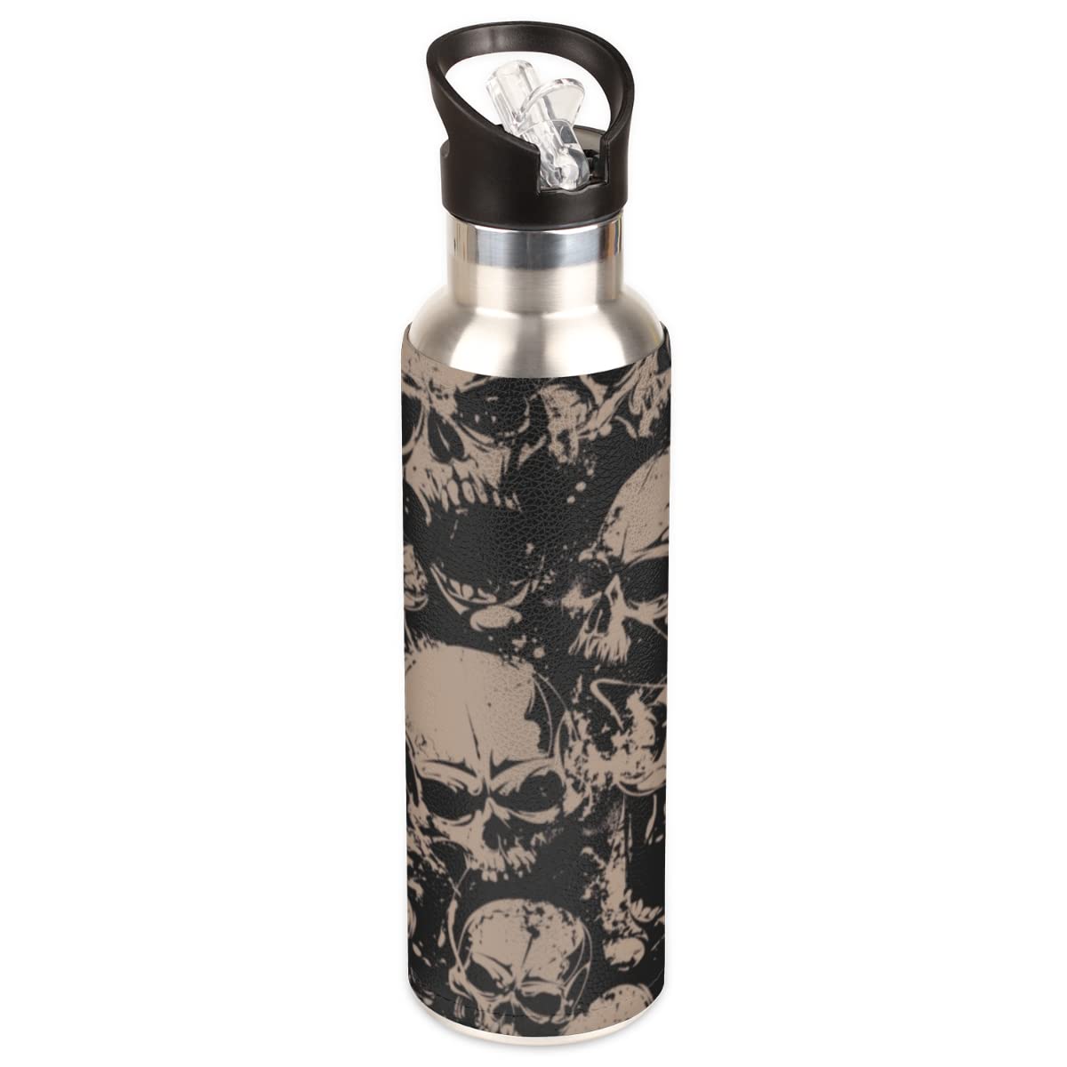 Insulated Stainless Steel Water Bottle With Straw 20Oz Retro Vintage Skull Skeleton Gothic Sports