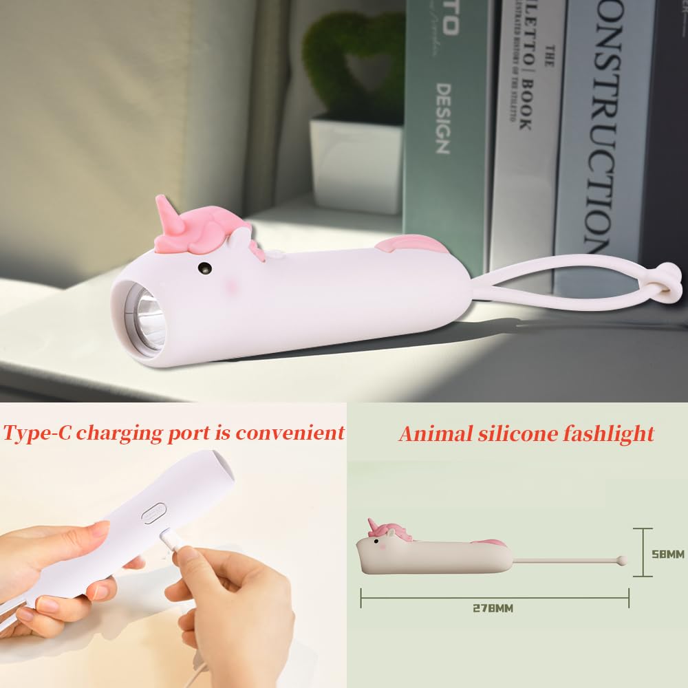 Yzyoe  Rechargeable Small Horse Led Flashlight, Cute Animal Shaped Silicone Flashlight, Comfortable Touch Lasting Press To Adjust Brightness Portable Outdoor Lighting Creative Light.