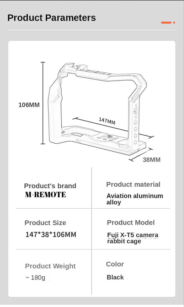 M-Remote Aluminum Alloy Video Camera Cage For Fujifilm Xt5 W Cold Shoe Mount 1/4&3/8 Inch Screw Holes Full Dslr Camera Cage Rig (Xt5-Cage)