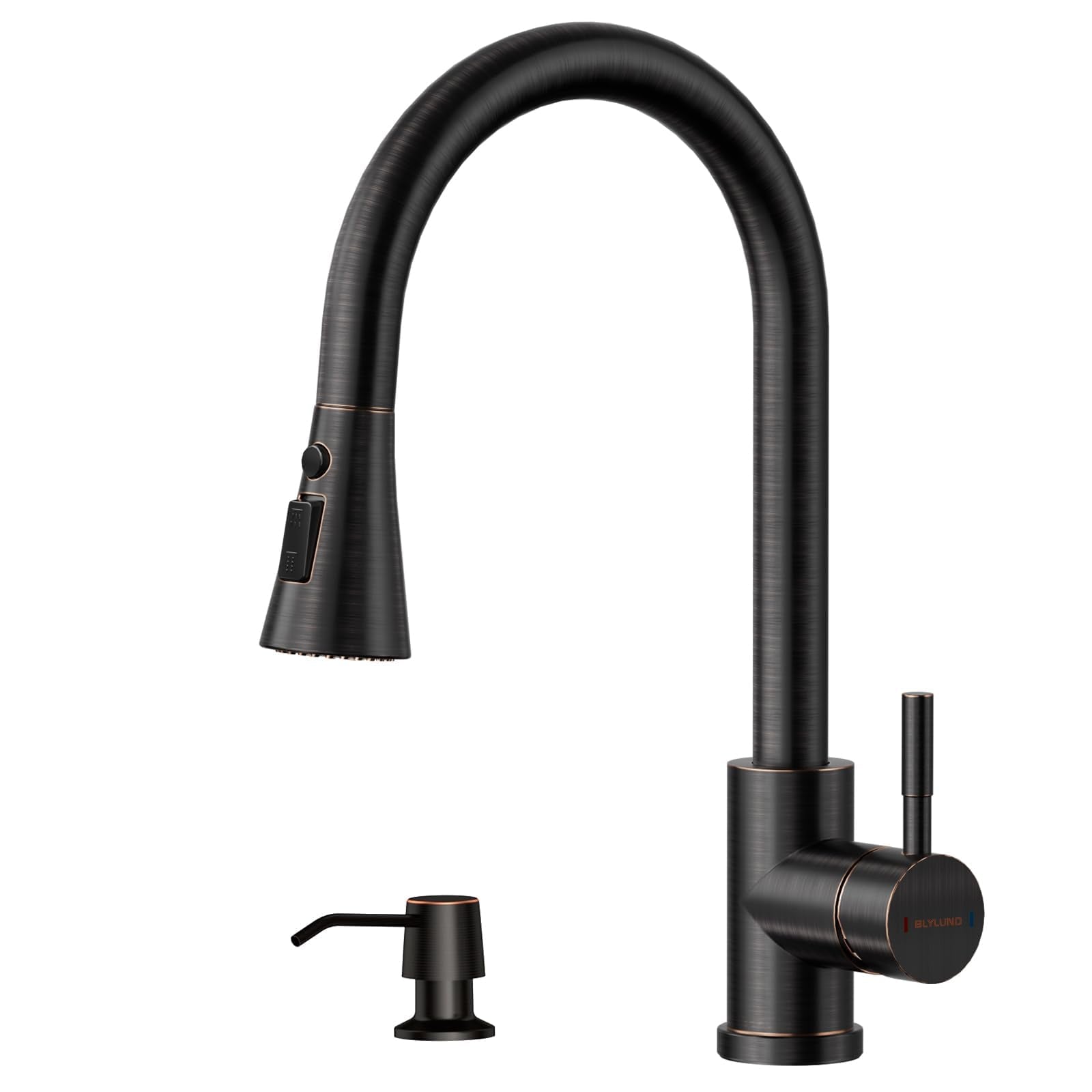 Blylund Kitchen Faucets With Soap Dispenser, Kitchen Faucet With Pull Down Sprayer 3 Modes, Stainless Steel Modern Kitchen Sink Faucets High Arch Single Handle Faucet