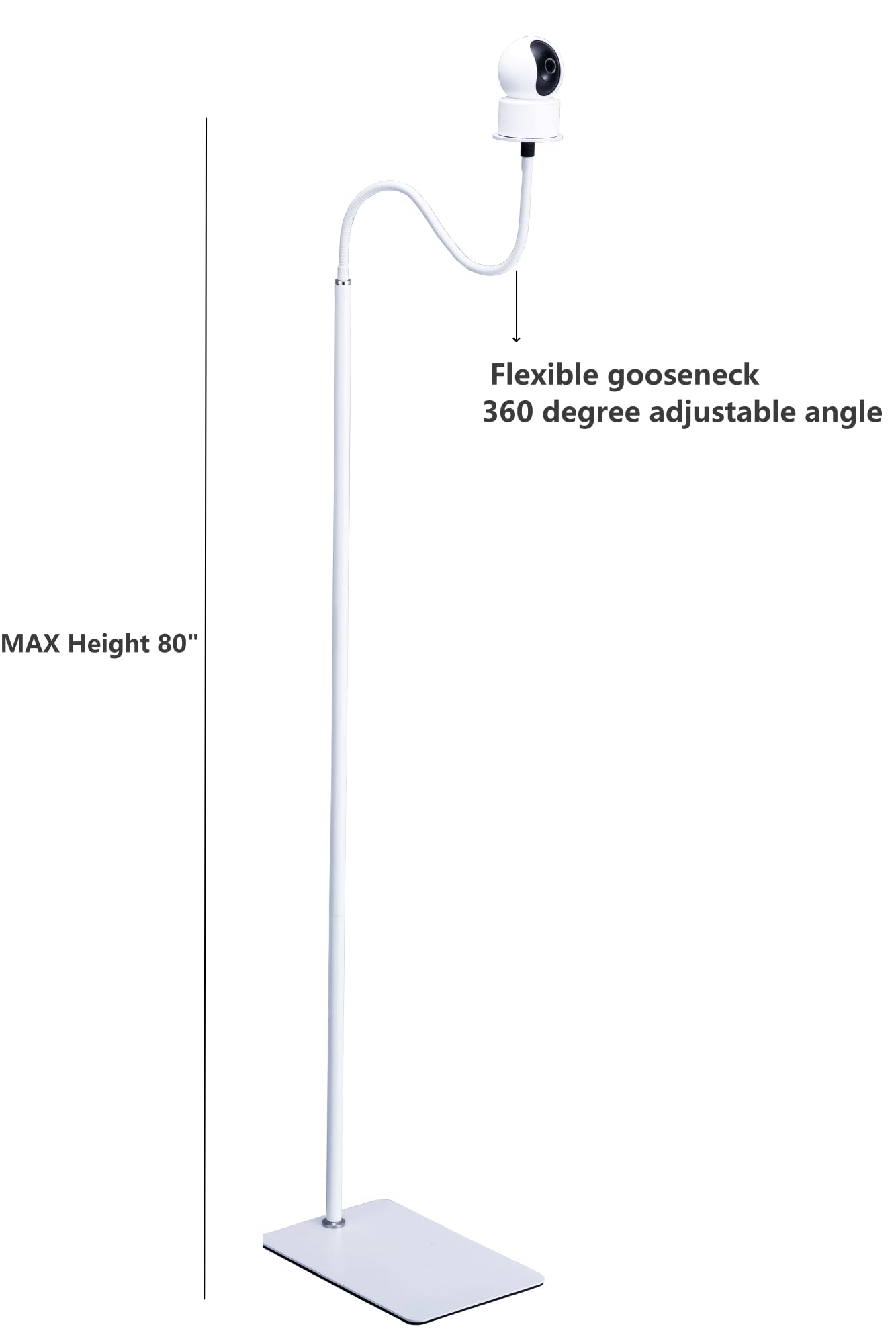 Lamyheng 80"-31" Tall White Floor Holder Stand Mount For Security Cameras, 3.2Lbs Base,Height Adjustable 31.5-80",Compatible With Baby Camera Monitor/Security Cameras/Pet Camera