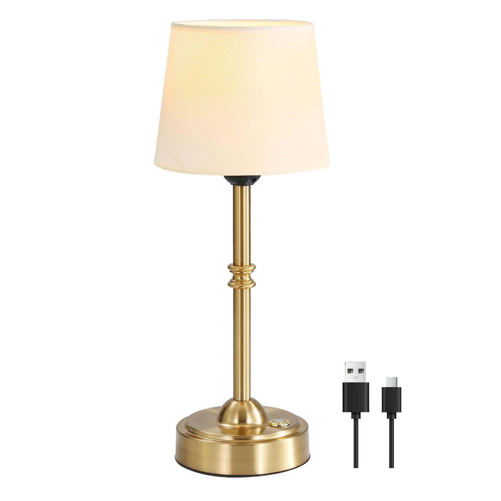 Pinrutar Portable Cordless Table Lamp, Usb Rechargeable 6000Mah Battery Operated Lamps With Flaxen Fabric Shade, 3000K Led Touch Dimmable Bedside Lamp, Small Night Light, Gold Brass