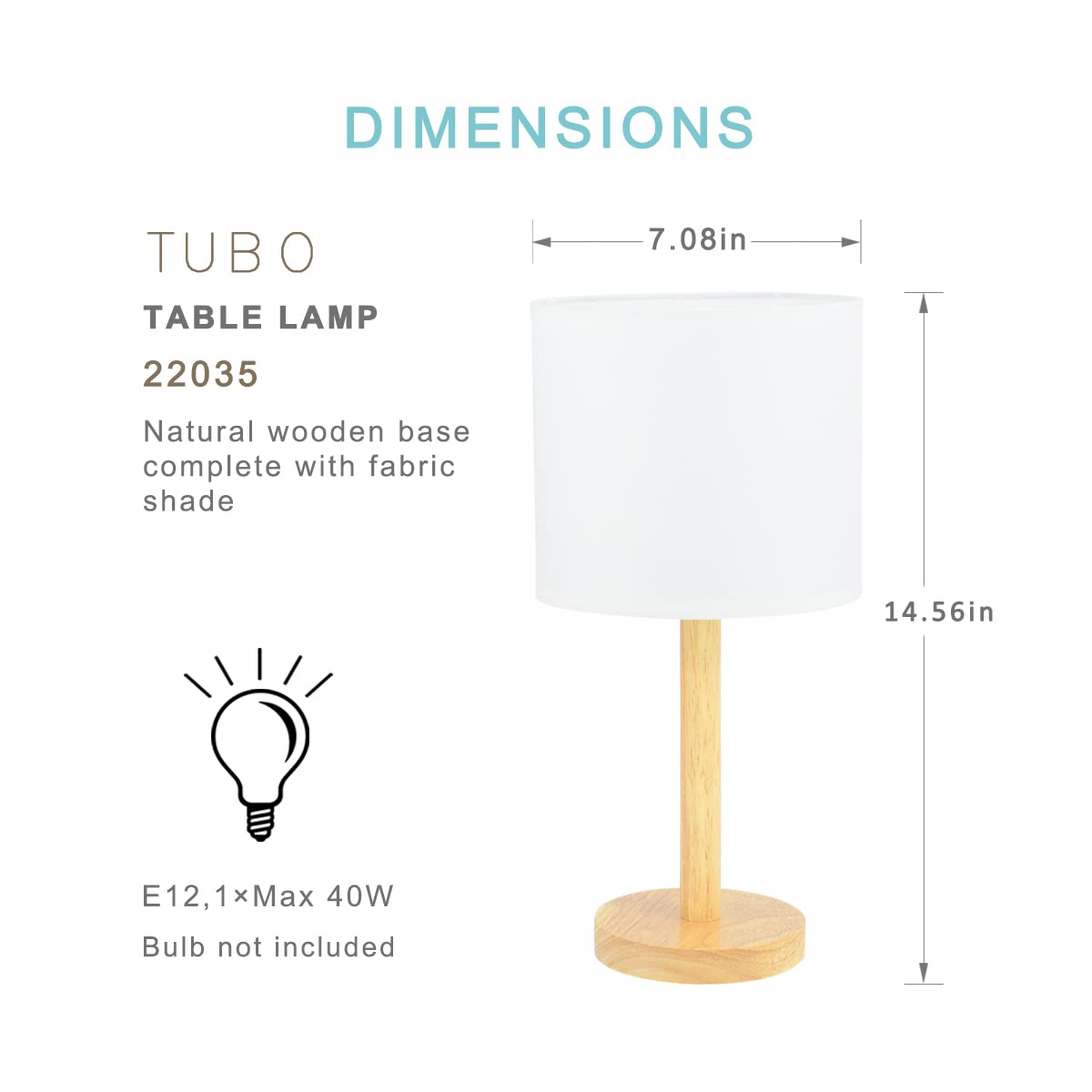 Lampwell Tubo Wood Table Lamp For Living Room And Bedroom, Farmhouse, Kids, Night, 7.09H14.57In, Off White Small Lamp