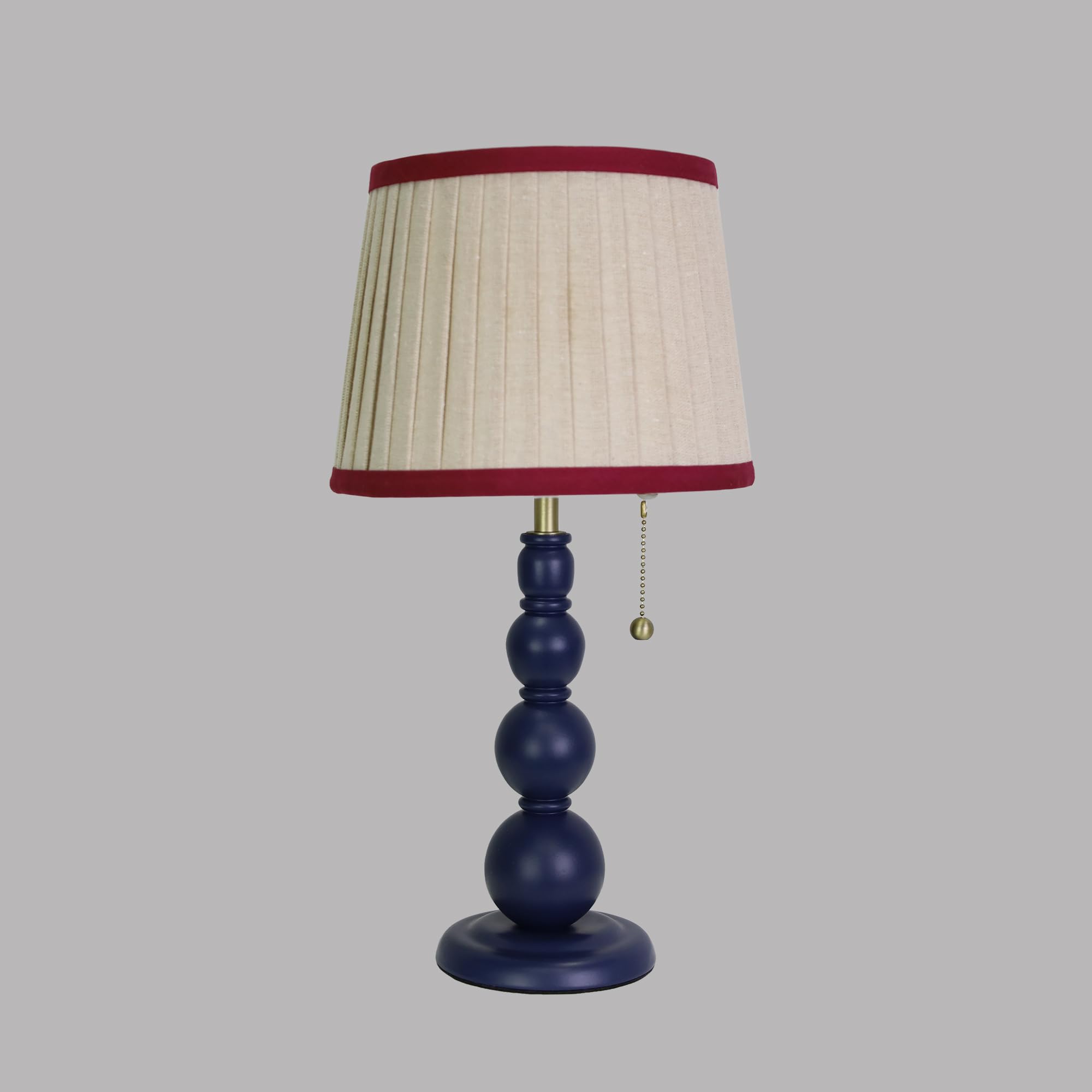 Sylw Modern Table Lamp For Living Room, Farmhouse Table Lamps, 8X8X15 Inch Navy Wood Base Desk Lamp Pull Chain Switch Desk Lamp For Bedrooms And Office (Cream Tapered Pleated Cloth Shade)