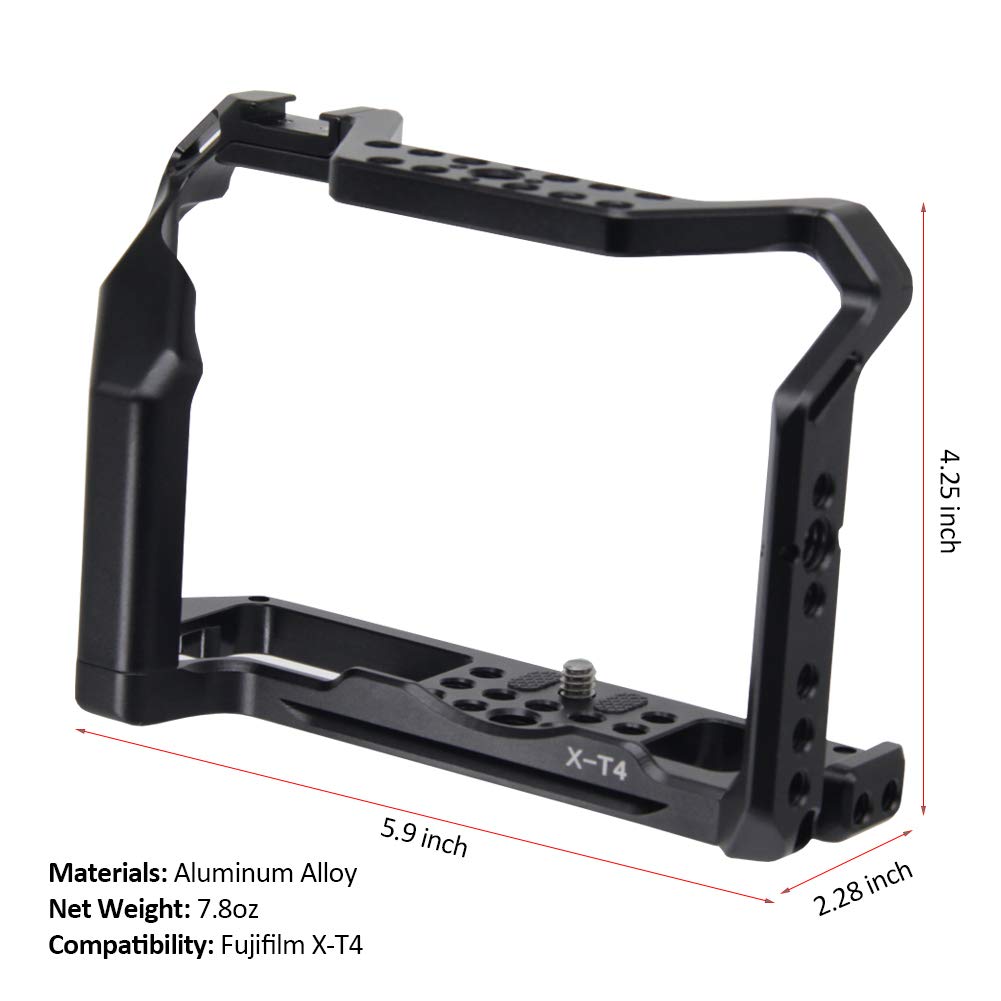 Easy Hood Camera Cage For Fujifilm X-T4 Fuji Xt4 Mirrorless Digital Camera, Vlogging Video Shooting Filmmaking Rig Stabilizer With Cold Shoe 1/4" Thread Holes & 3/8" Locating Hole