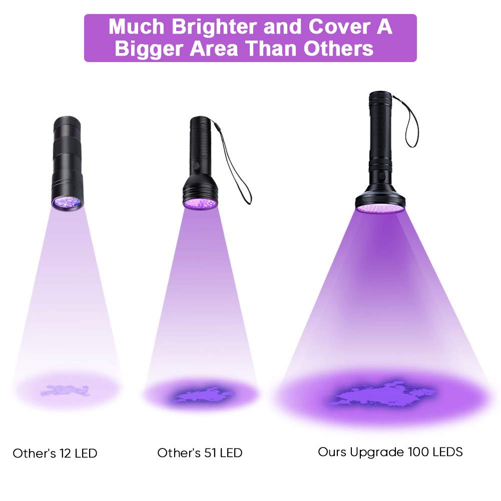 Eecoo Black Light Flashlight, 100 Led 395 Nm Flashlights, Super Bright Ultraviolet Flashlight Professional Black Light Pet Urine Detector For Dog/Cat,Hunting Scorpions,Search For Bed