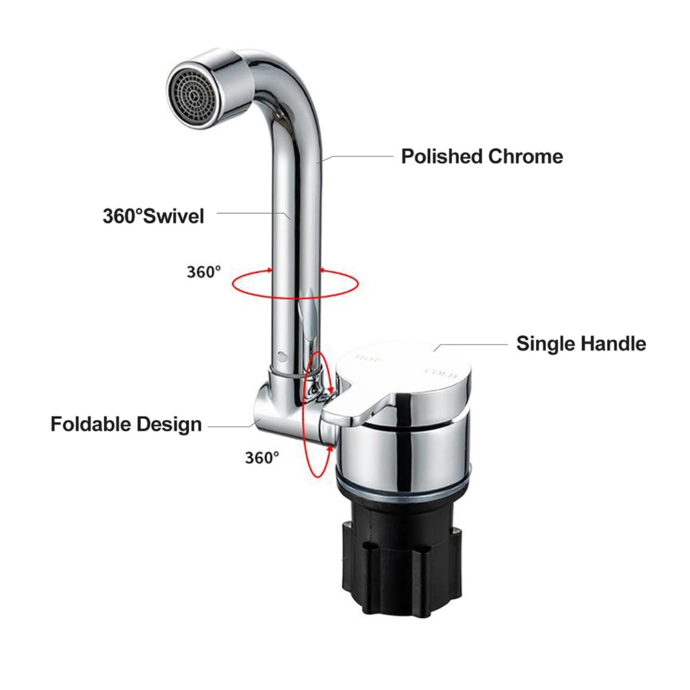 Riloer Foldable Kitchen Faucet 360° Rotation Sink Water Tap Single Handle Cold & Hot Water Mixer Copper Faucet For Rv Boat