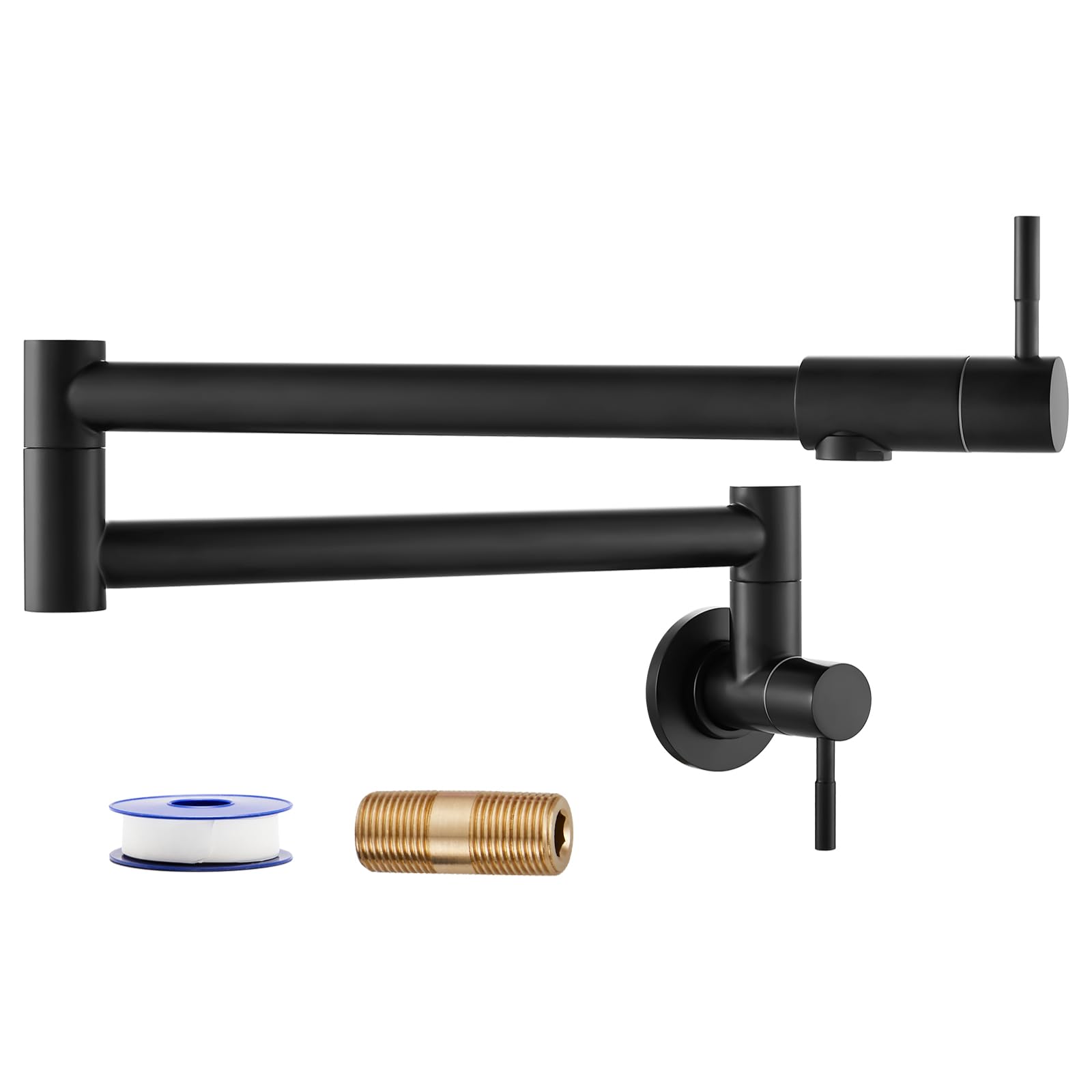Heyalan Pot Filler Faucet Wall Mount Folding Kitchen Faucet With Double Joint Swing Arm Single Hole 2 Handles Commercial Npt Stainless Steel Separated Male Thread,24 Inch,Matte Black