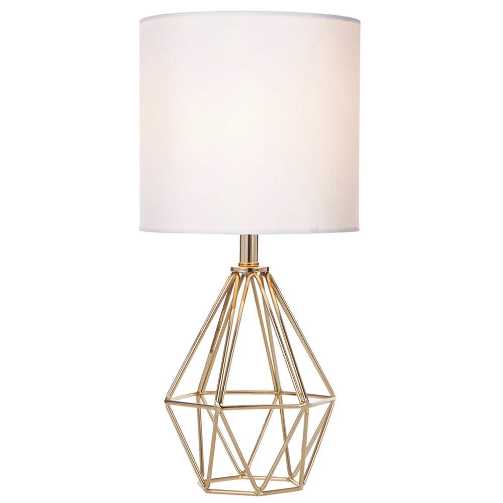 Cotulin Gold Modern Hollow Out Base Bedroom Small Table Lamp,Bedside Nightstand Lamp With Geometric Metal Base White Fabric Shade,Cute Desk Lamp For Kids Living Room