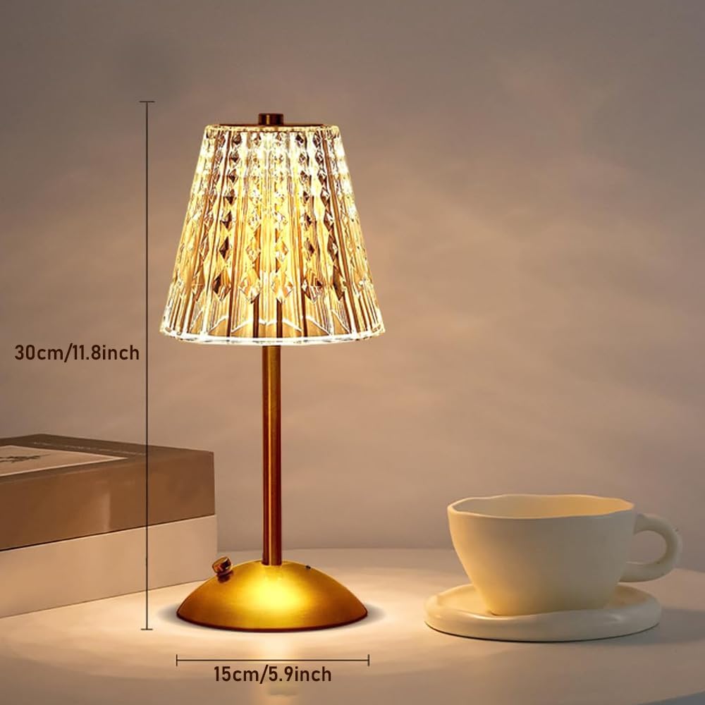 Hpufkot Portable Crystal Metal Desk Lamp,3-Color Touch Control, Rechargeable Battery - Ideal Bedside Lamp For Bedroom Nightstand (Metal Gold)