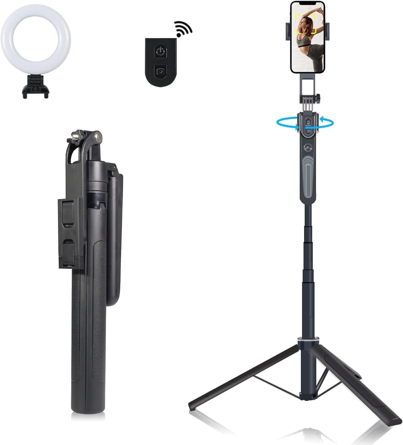 Fccabin Extendable Auto Face Tracking Tripod Phone Stand, 360° Rotation Phone Stand With Light Tripod With Wireless Remote Cell Phone Smart Cameraman Shooting For Video, Vlog, Live Stream