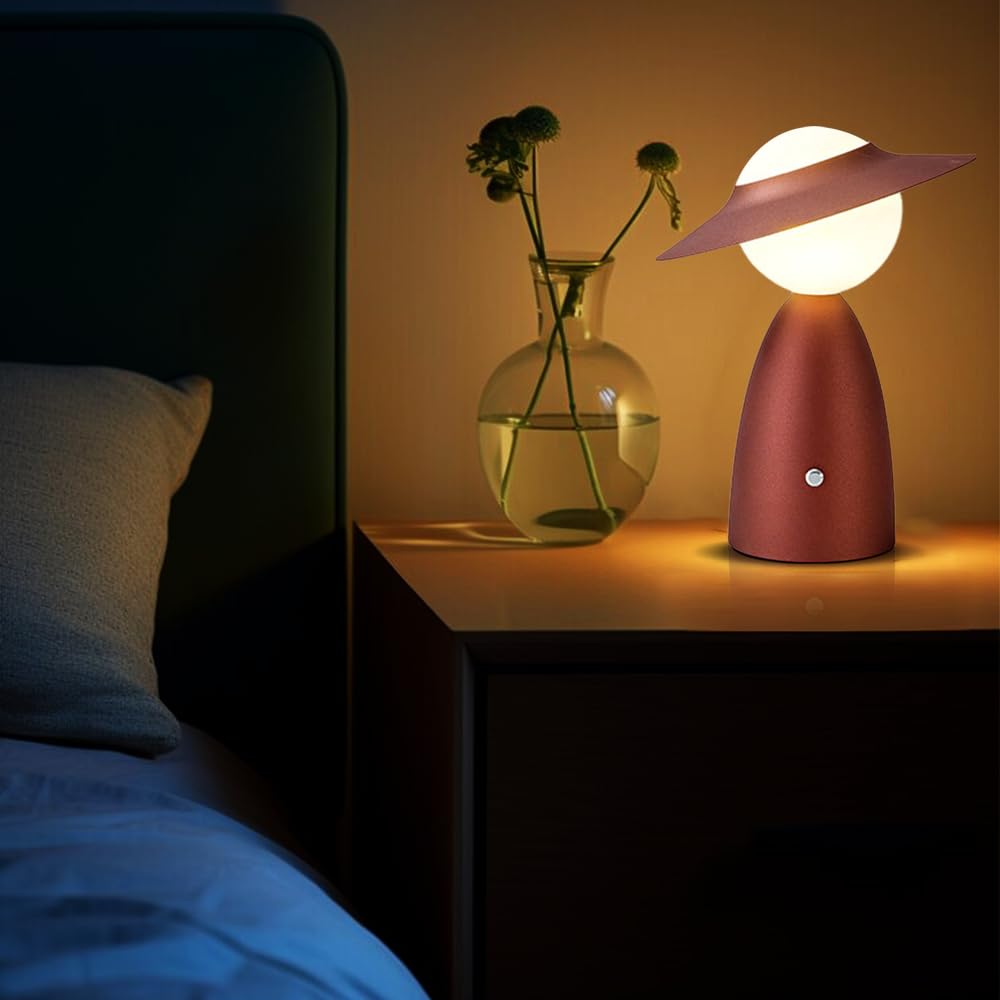 Ejfoiej Cordless Metal Desk Lamp,Led Table Lamp With Touch Sensor,3 Color Stepless Dimmable Battery Powered Lamp,Night Light For Kids Nursery,Bedroom/Desk/Cafe (Red)
