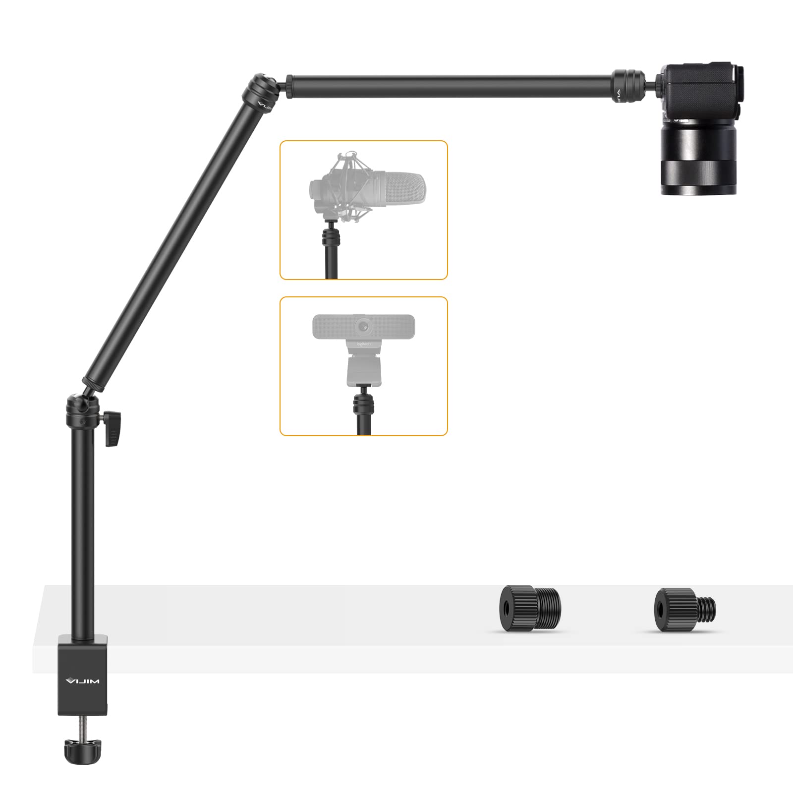 Pictron Vijim Ls08 Flexible Overhead Camera Mount Desk Stand, Webcam Stand Microphone Boom Arm Tabletop Photography Videography Live Stream Table Clamp Mount